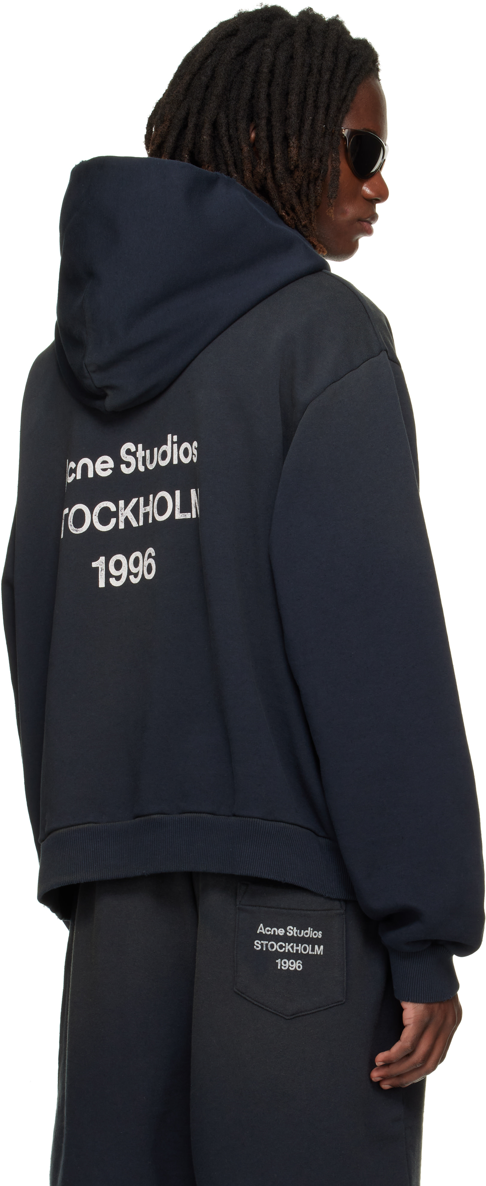 Acne Studios - Pull à capuche noir en molleton à logo