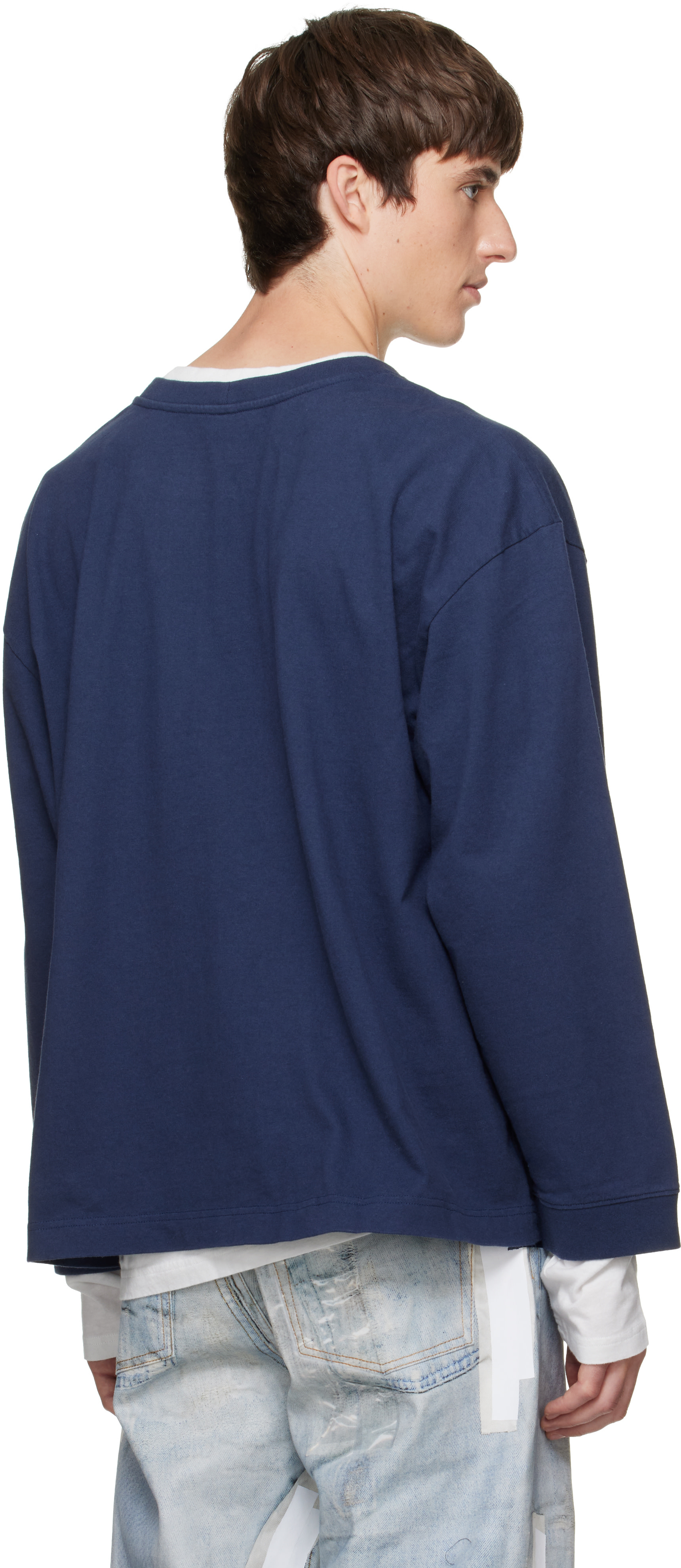 Acne Studios - Pull molletonné étagé bleu marine et blanc à logo