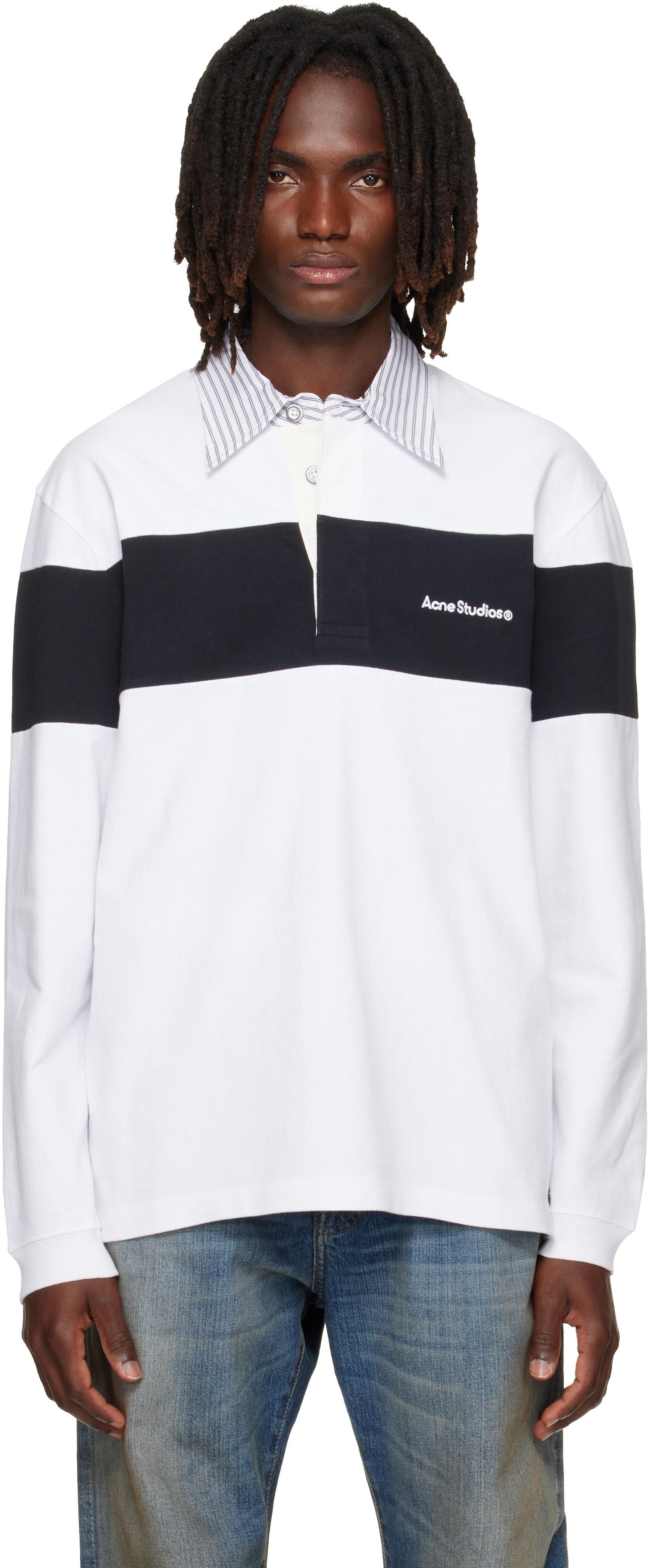 Acne Studios - Black & White Striped Polo