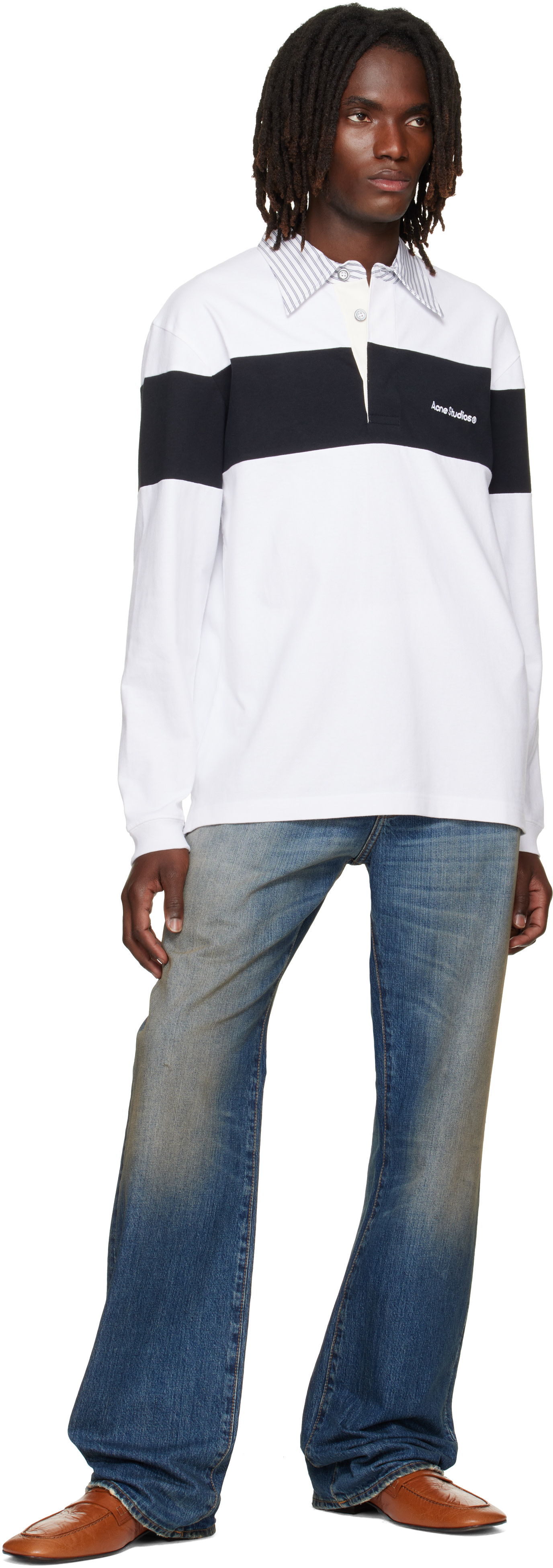 Acne Studios - Black & White Striped Polo