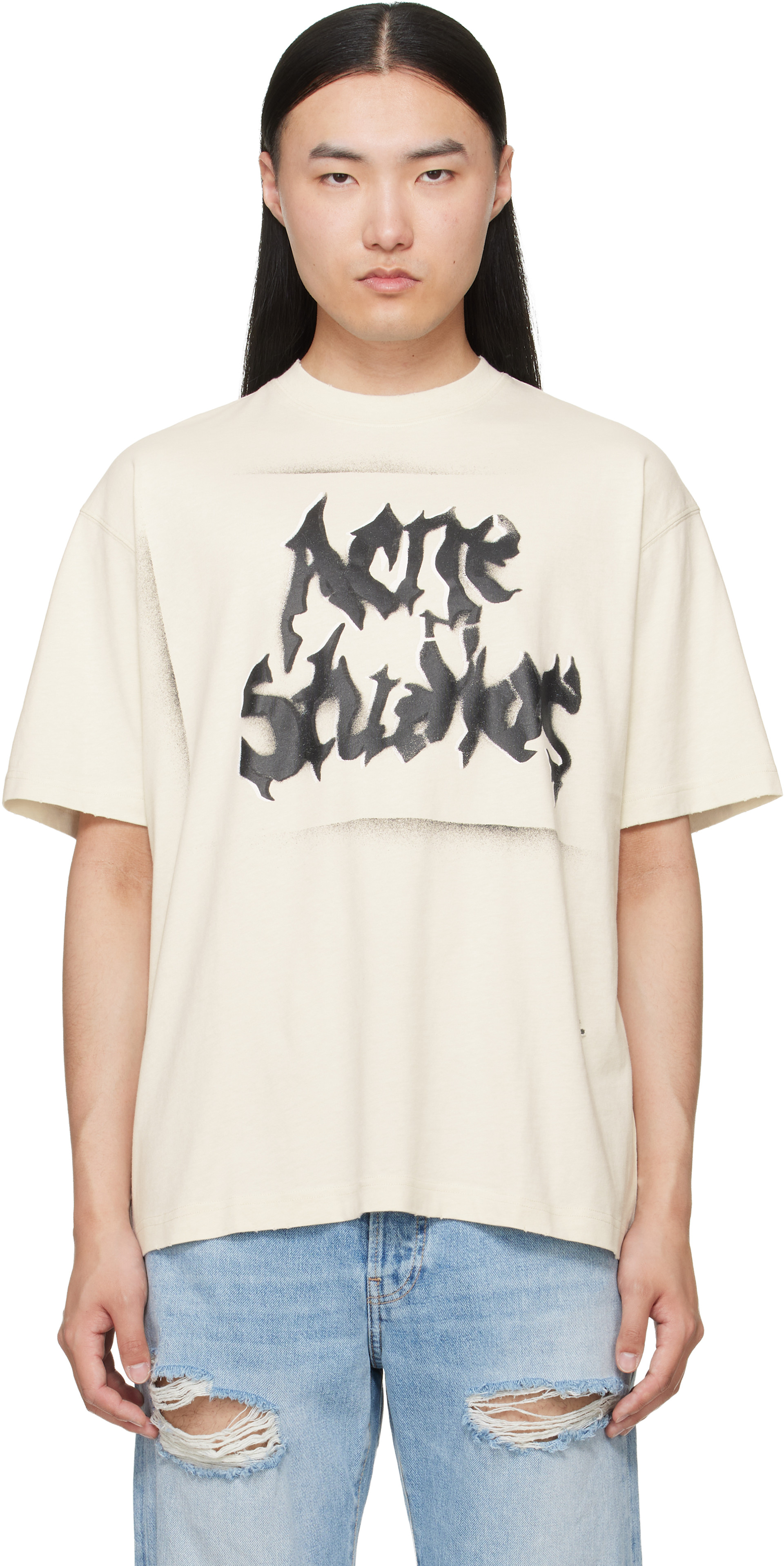 Acne Studios - 오프 화이트 고딕 로고 티셔츠
