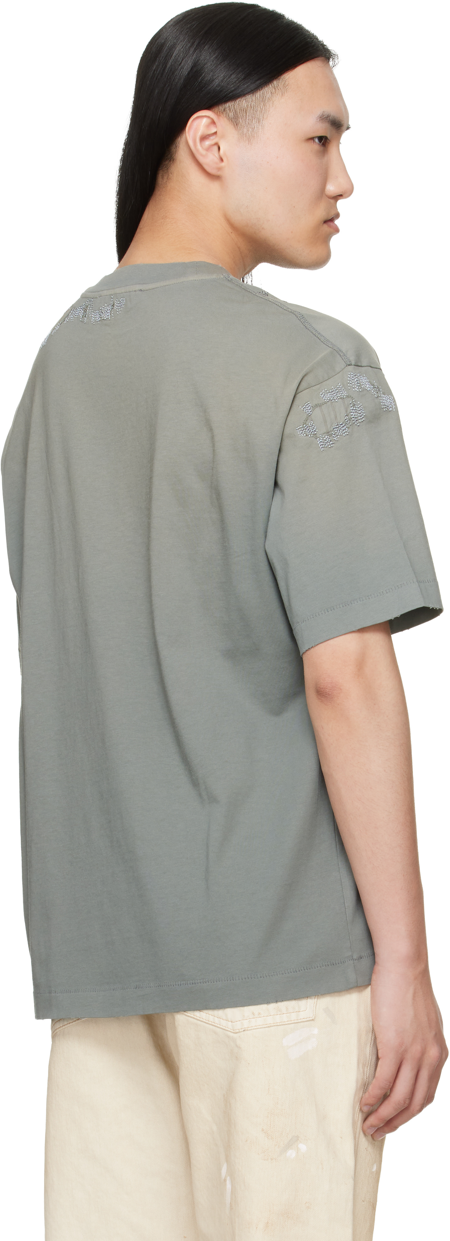Acne Studios: グレー Mended ロゴ Tシャツ | SSENSE 日本