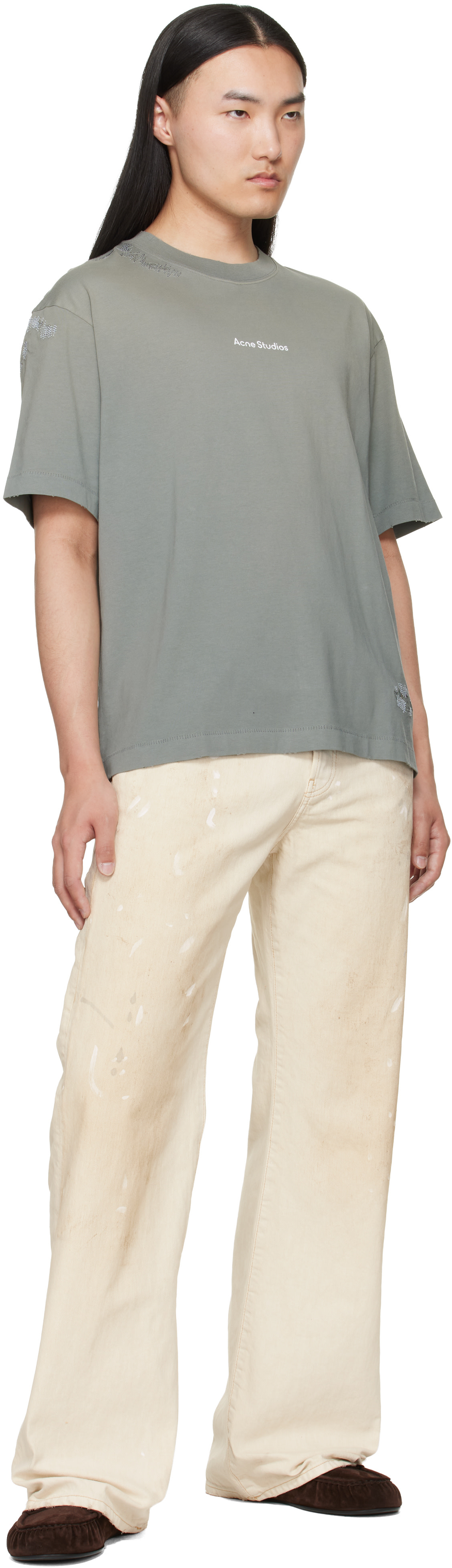 Acne Studios: グレー Mended ロゴ Tシャツ | SSENSE 日本