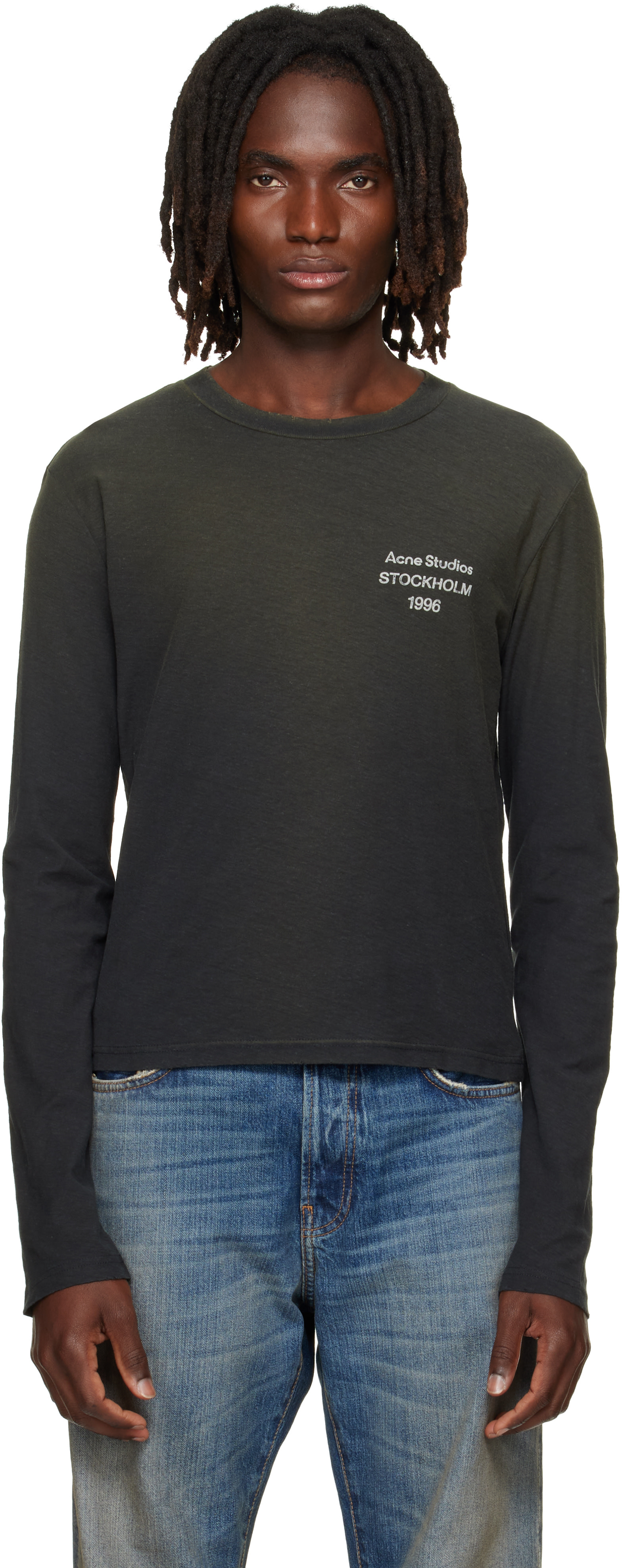 Acne Studios - 블랙 디스트레스 로고 티셔츠