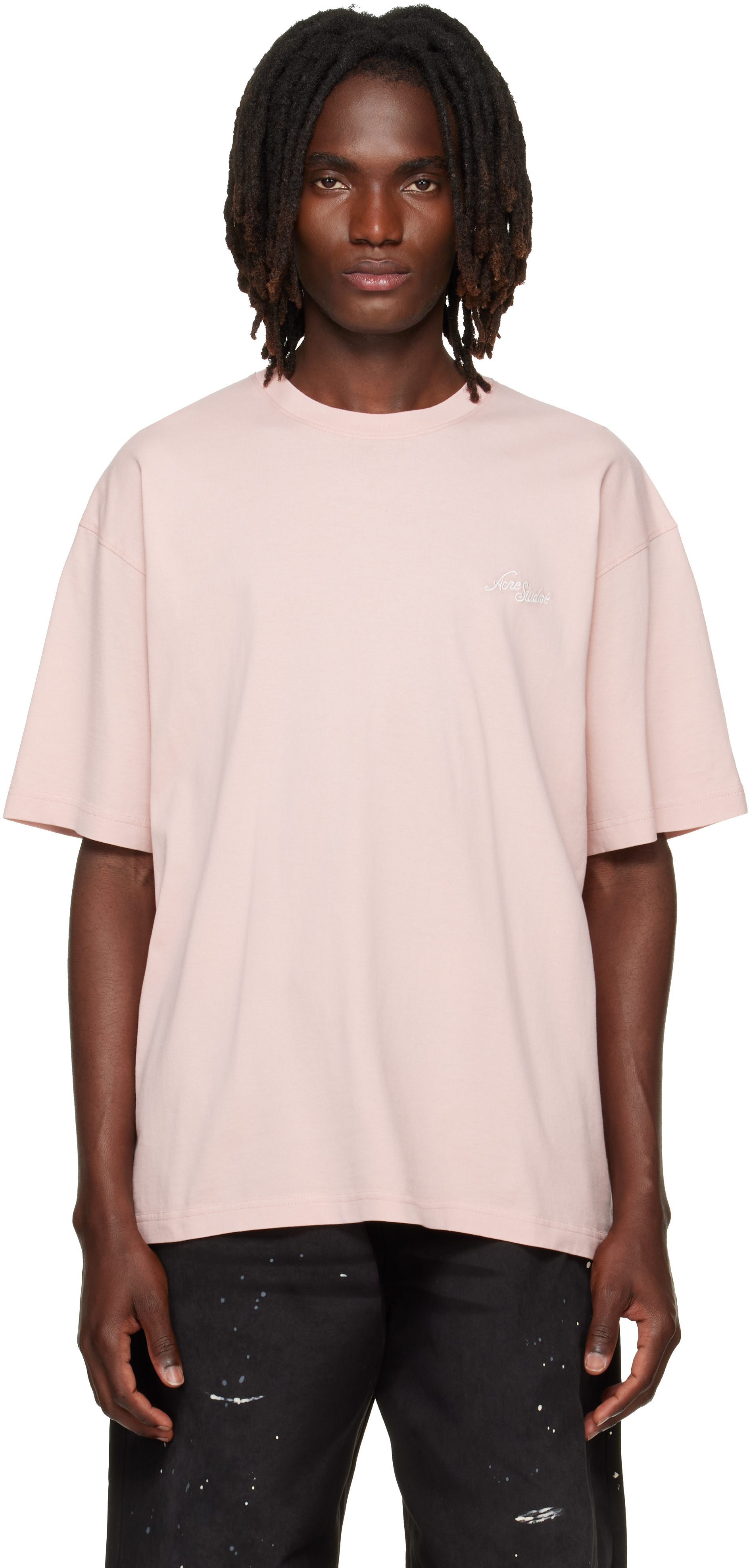 Acne Studios - ピンク ロゴ刺繍 Tシャツ