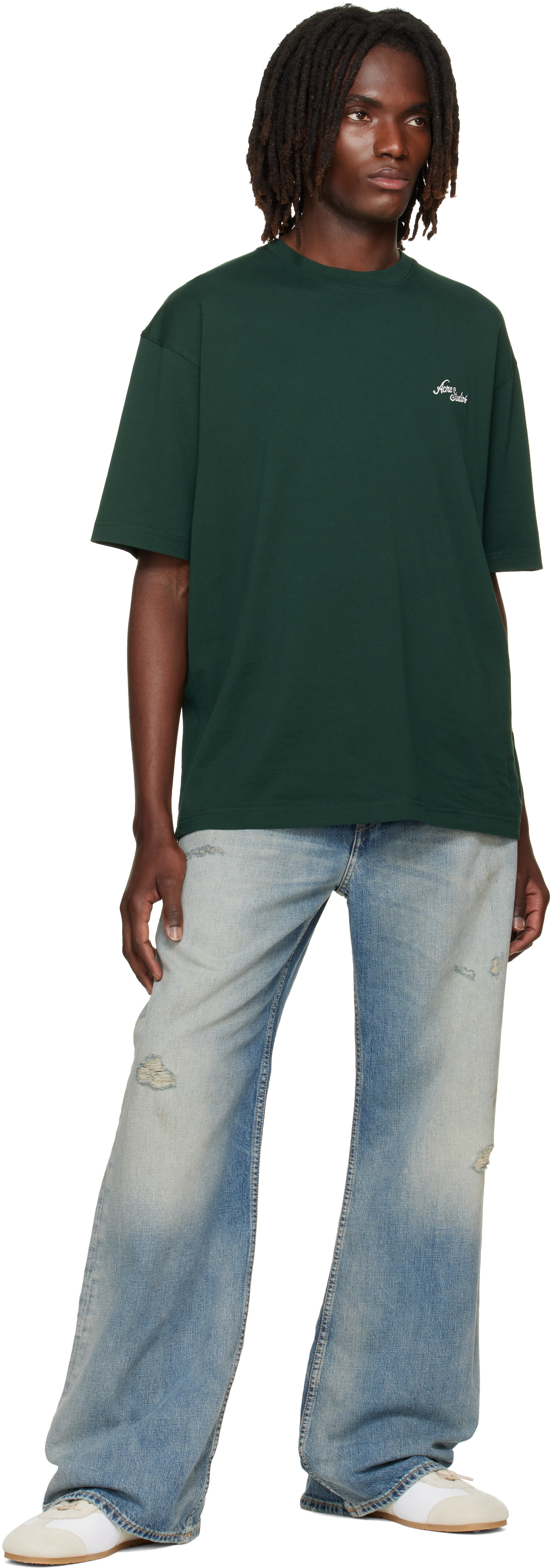 Acne Studios - T-shirt vert à logo brodé