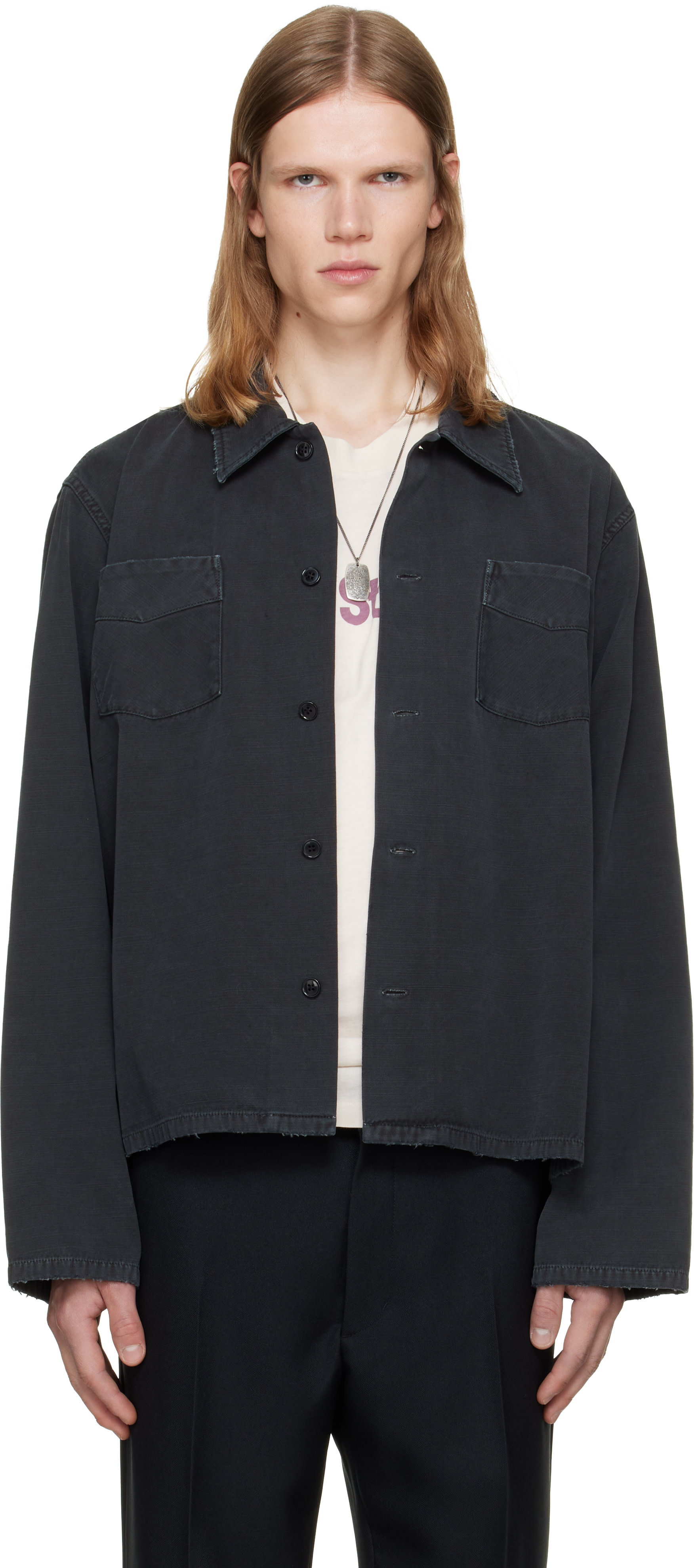 Stockholm (Surfboard) Club: Black Garment Dyed Overshirt | SSENSE