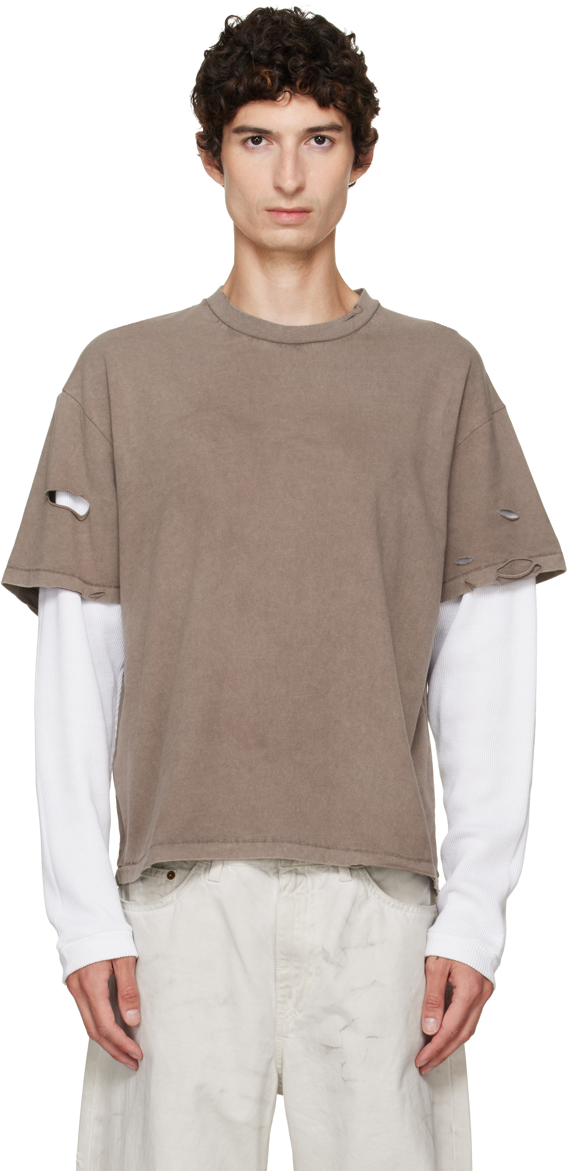 Stockholm Surfboard Club Tシャツ Stockholm (Surfboard) Club: Taupe & White Back Logo Layered T