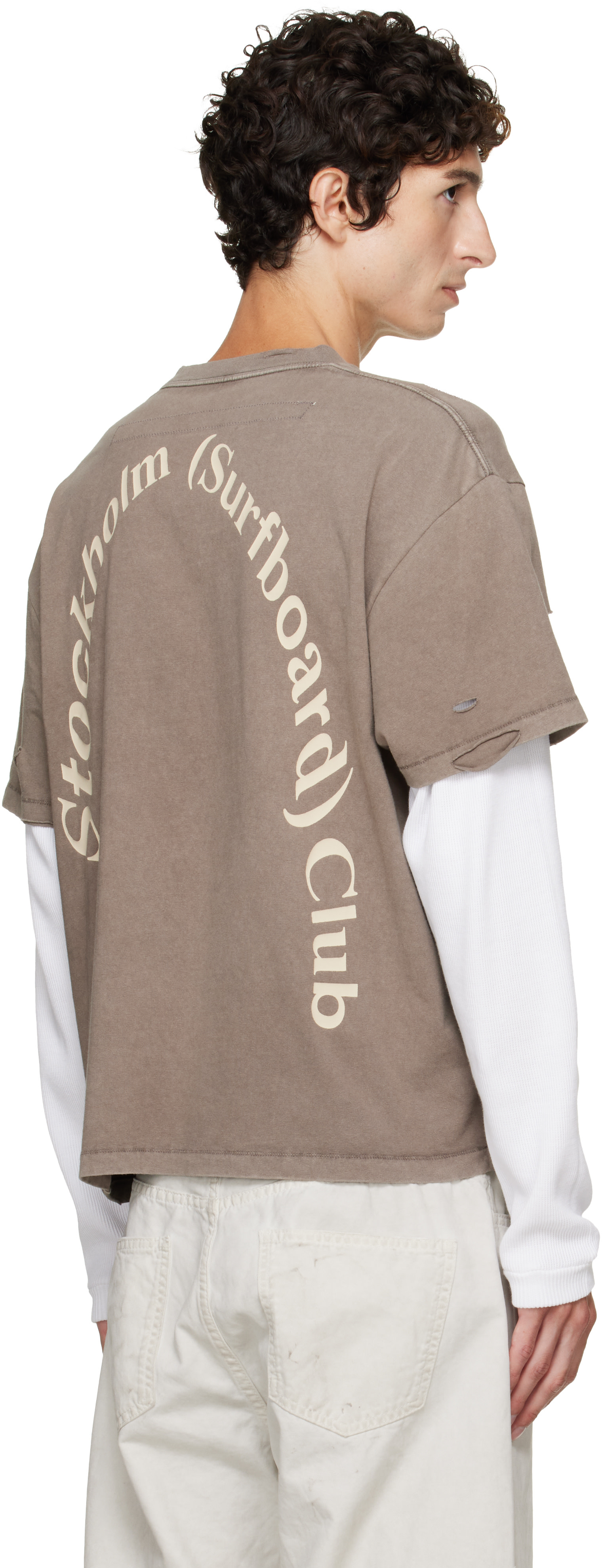 Stockholm (Surfboard) Club: Taupe & White Back Logo Layered T