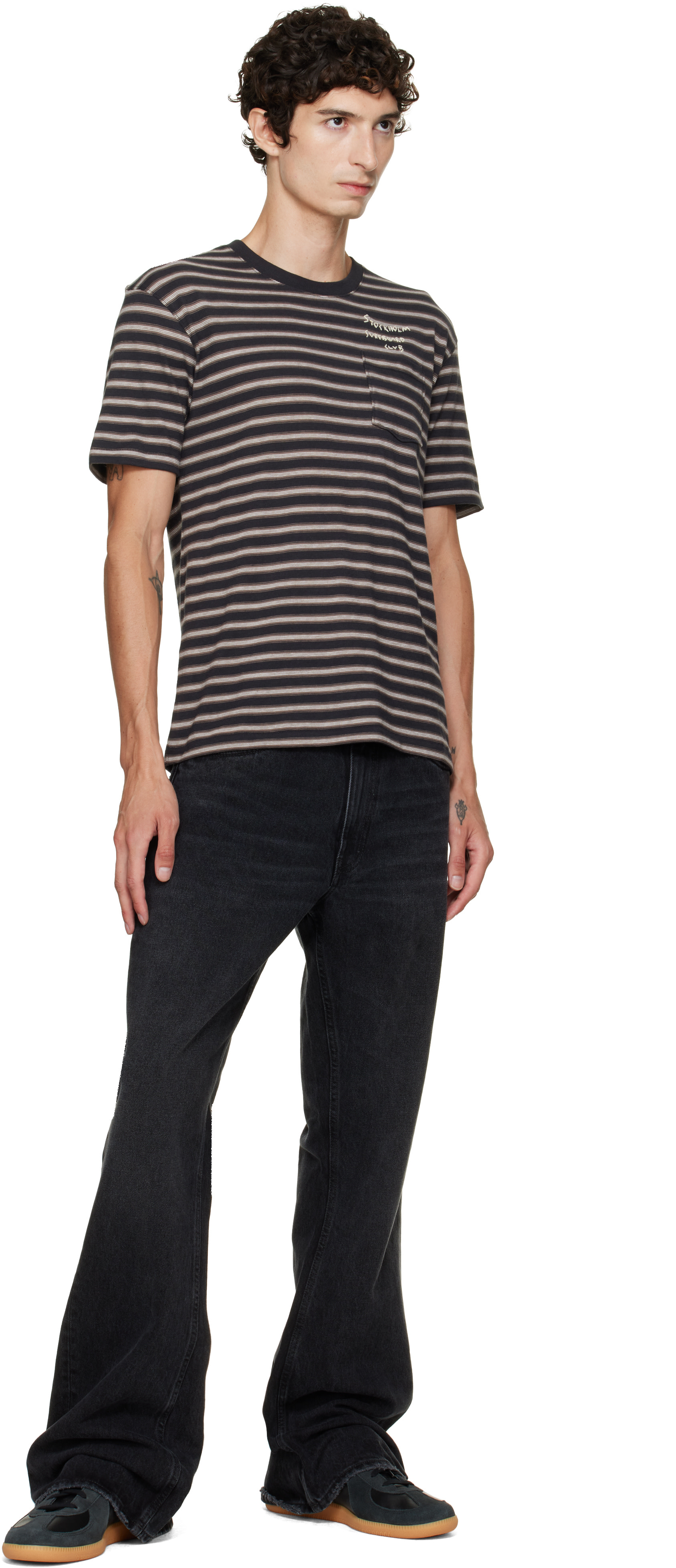 Stockholm (Surfboard) Club: Navy & Brown Striped T-shirt | SSENSE