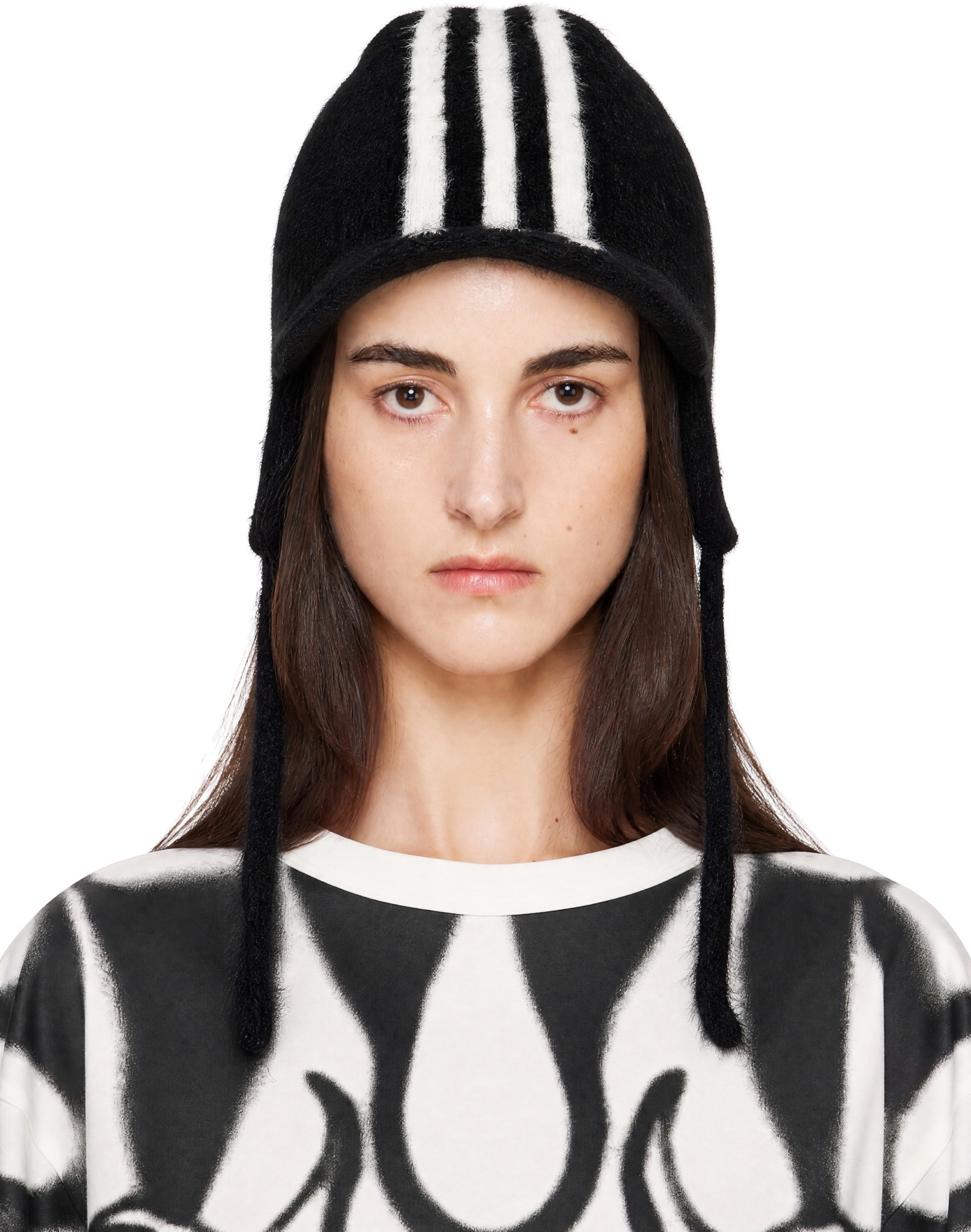 Y-3 - Bonnet noir à rayures