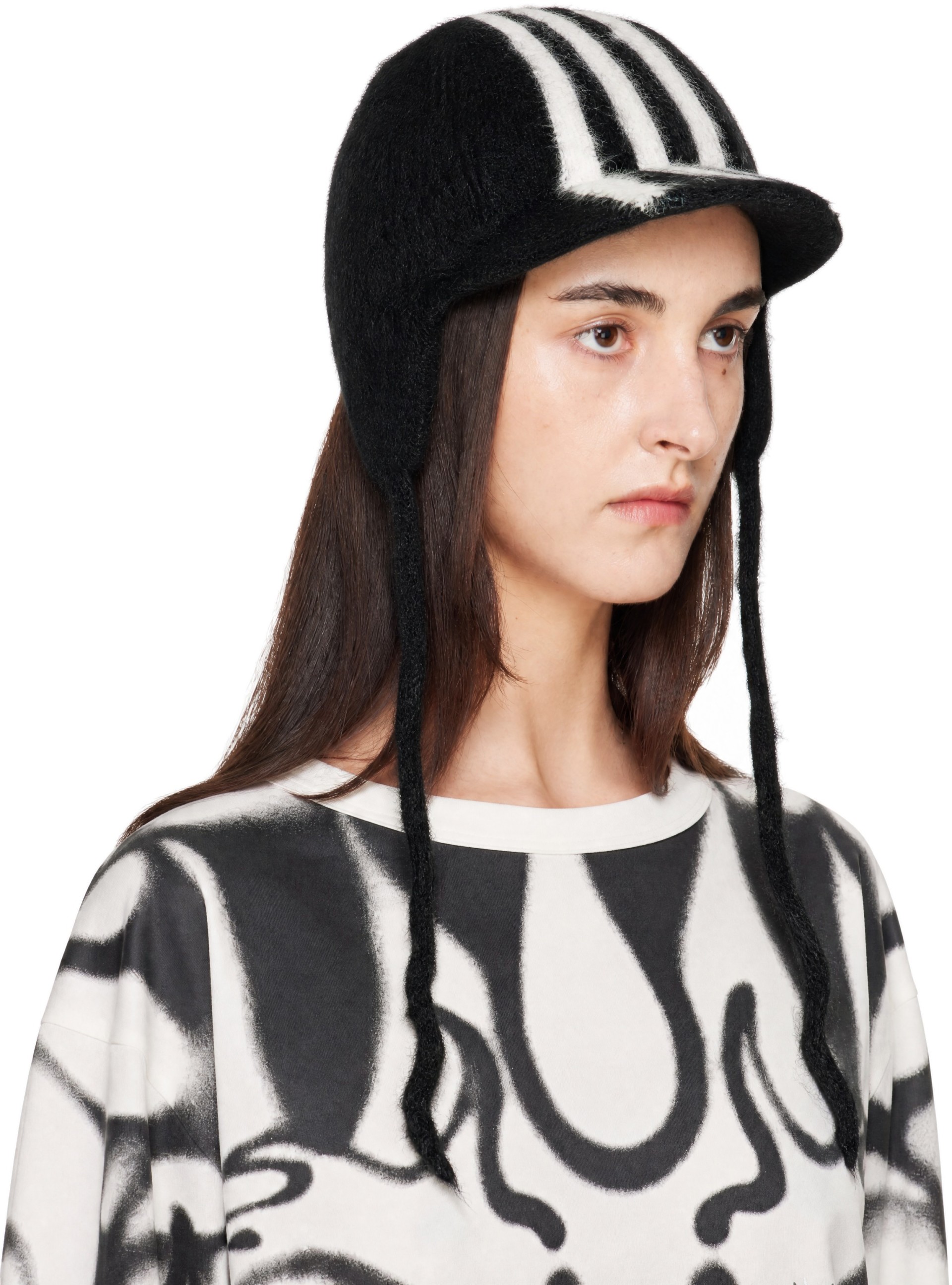 Y-3 - Bonnet noir à rayures