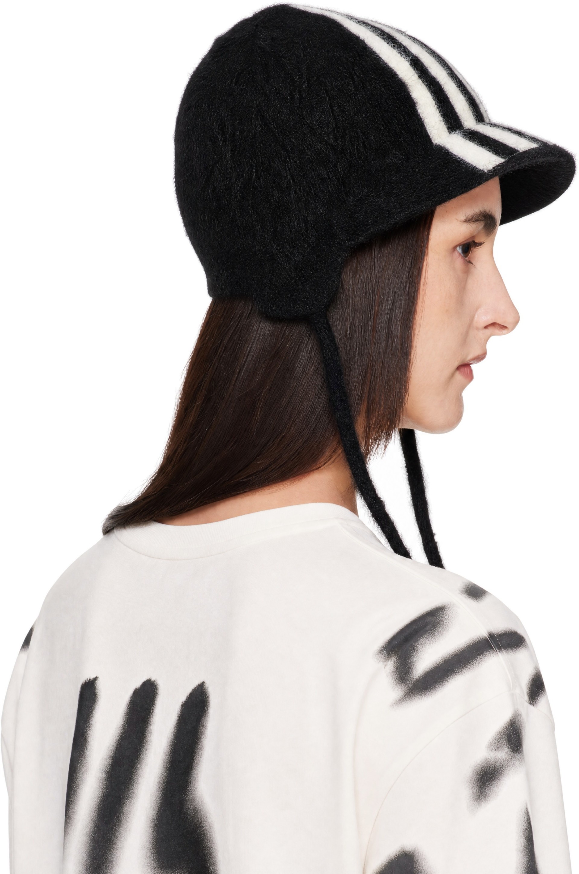 Y-3 - Bonnet noir à rayures