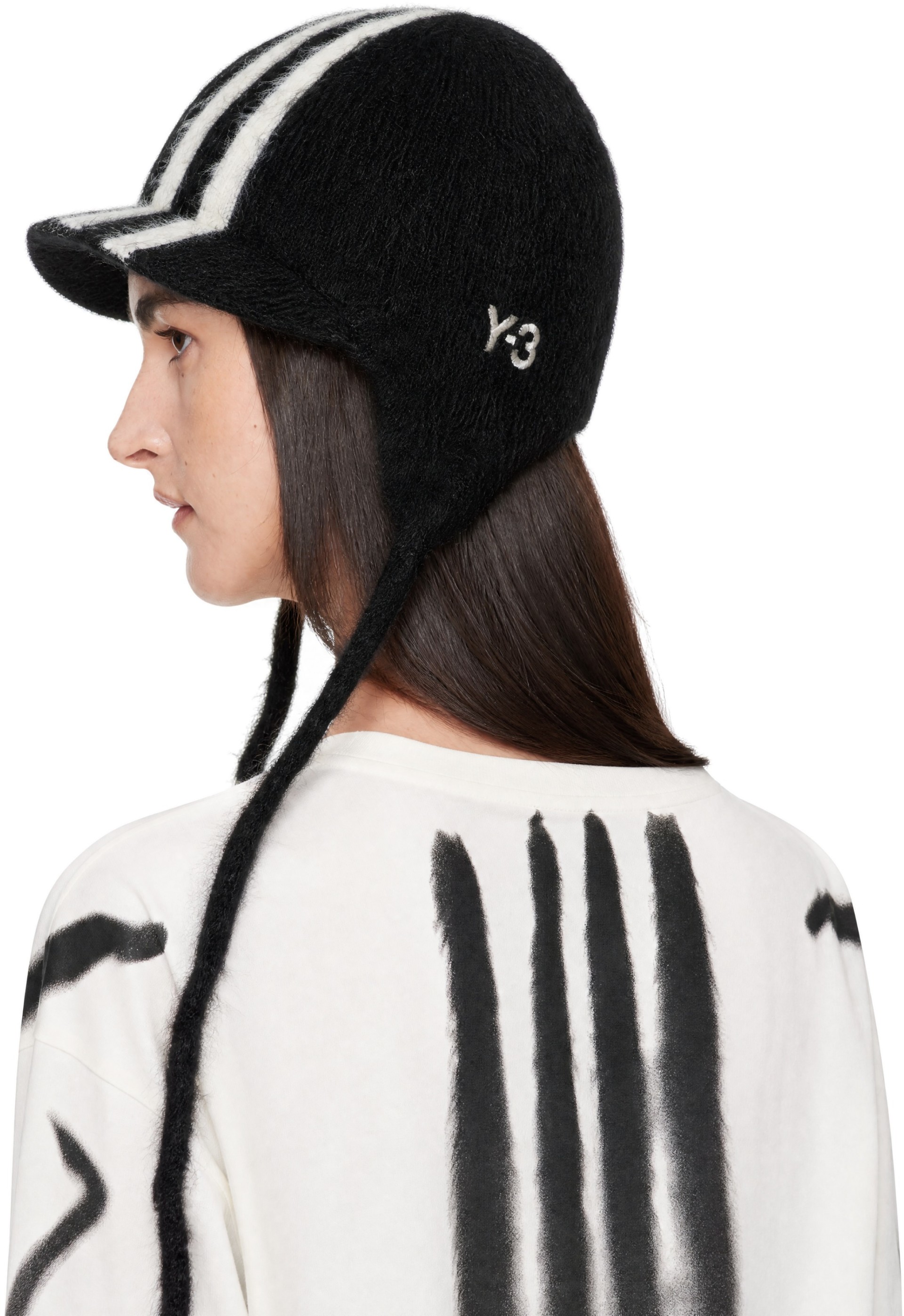 Y-3 - Bonnet noir à rayures