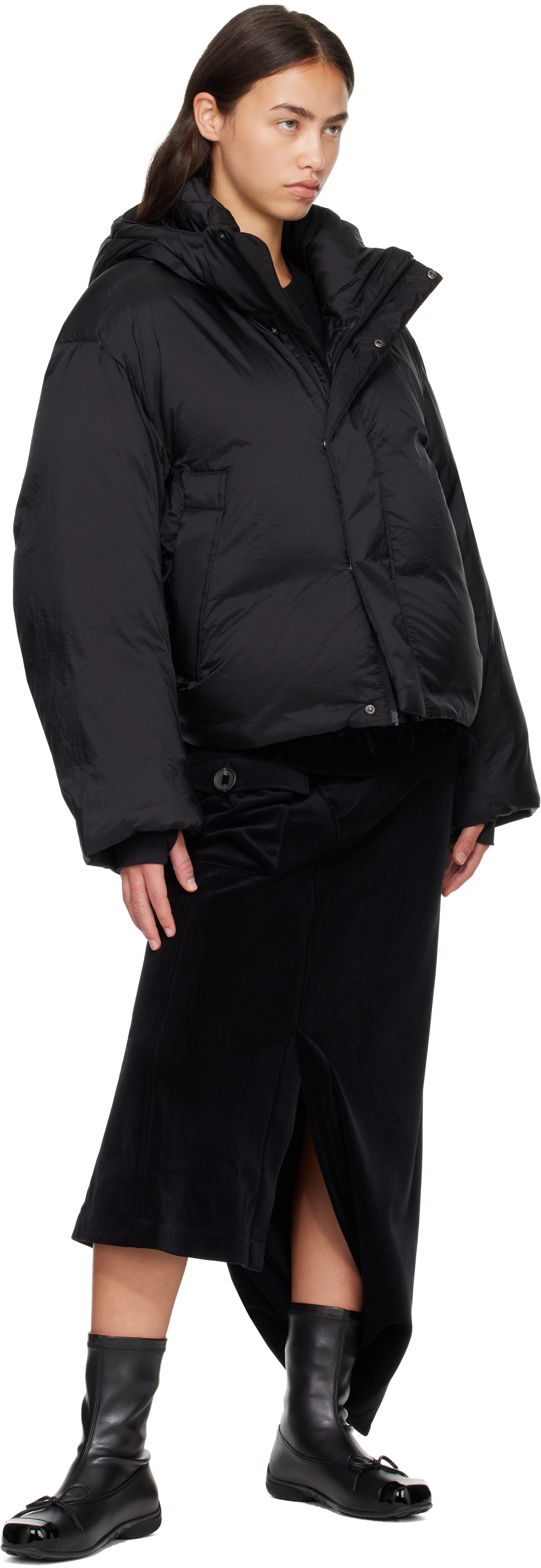 Y-3 - 블랙 후드 패딩 다운 재킷
