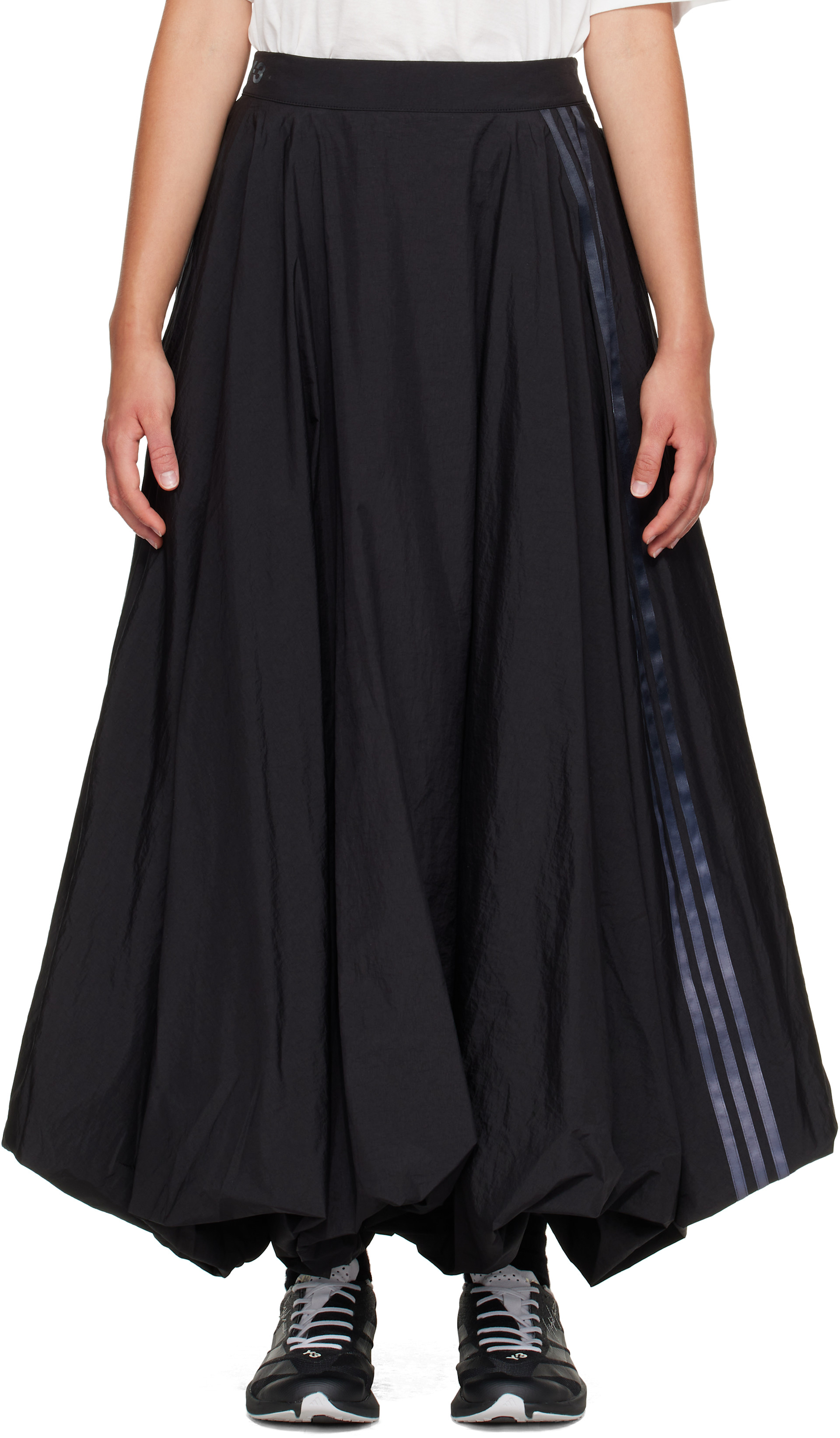 Y-3: Black Gradient 3-Stripes Nylon Balloon Midi Skirt | SSENSE