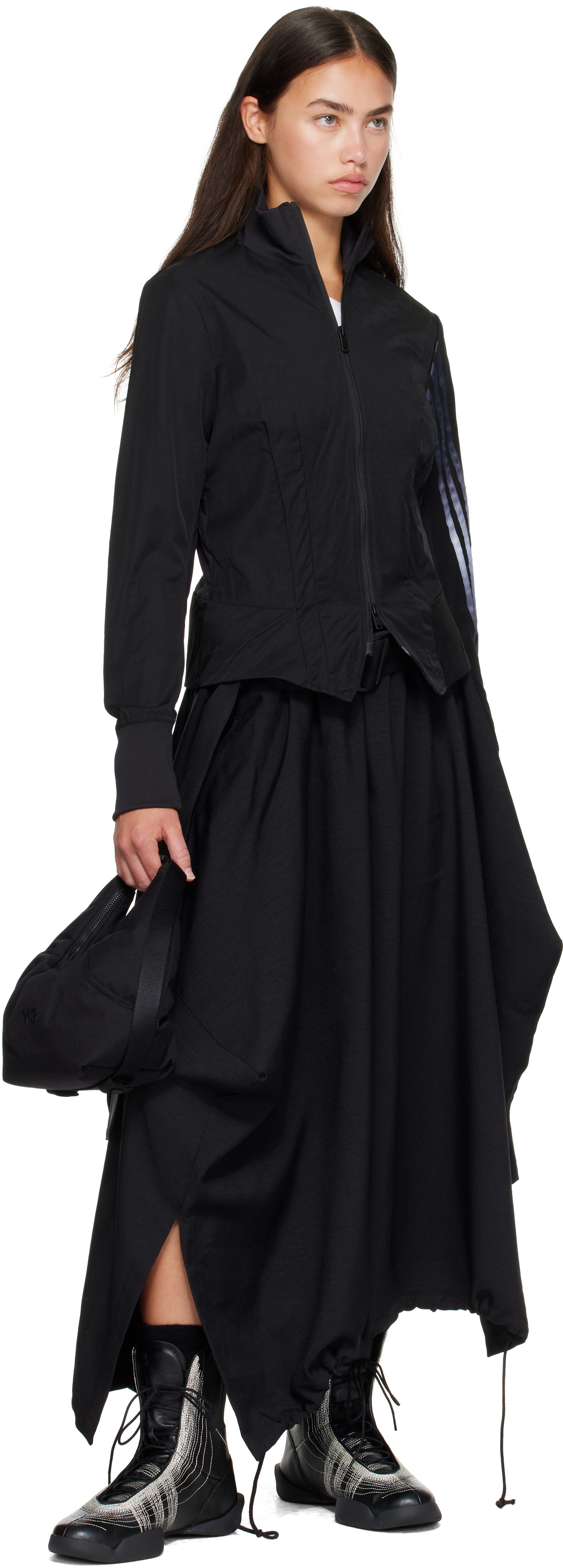 Y-3 ブラック ロングスカート Y-3: ブラック Sport Uniform Adaptive Length ミディアムスカート