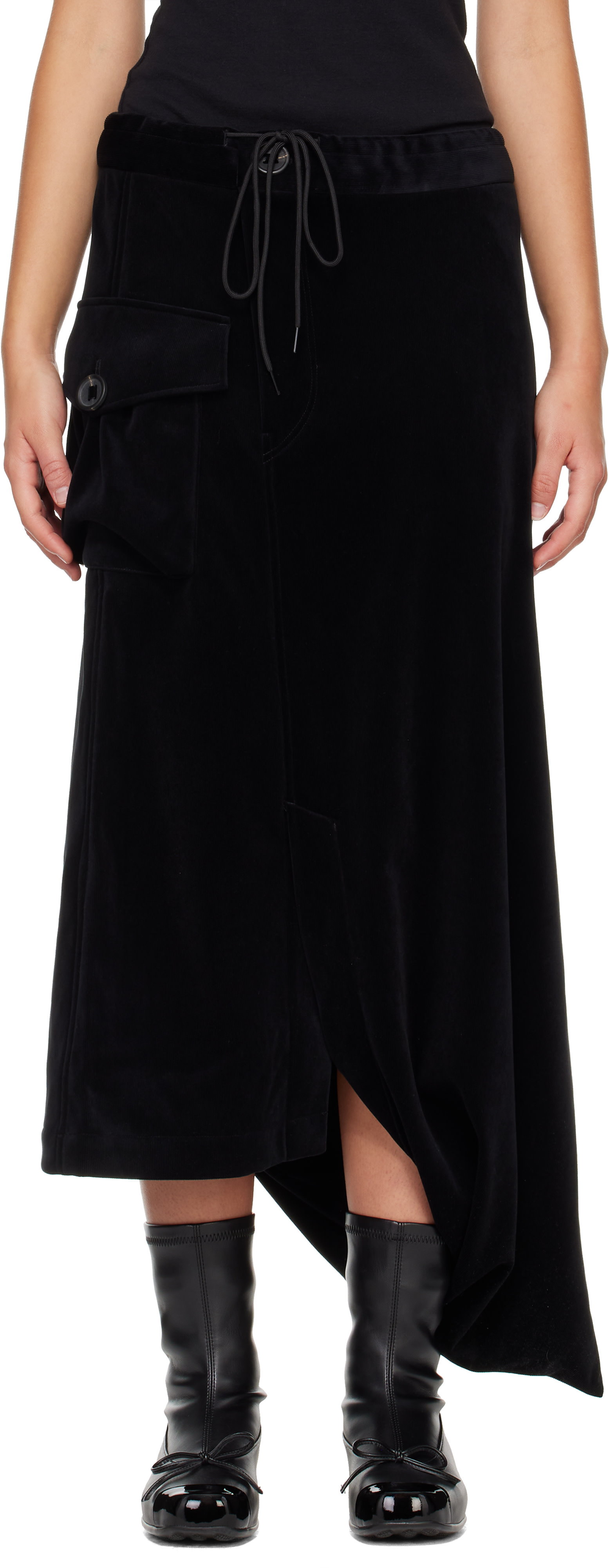 Y-3 - Jupe midi utilitaire noire en velours côtelé