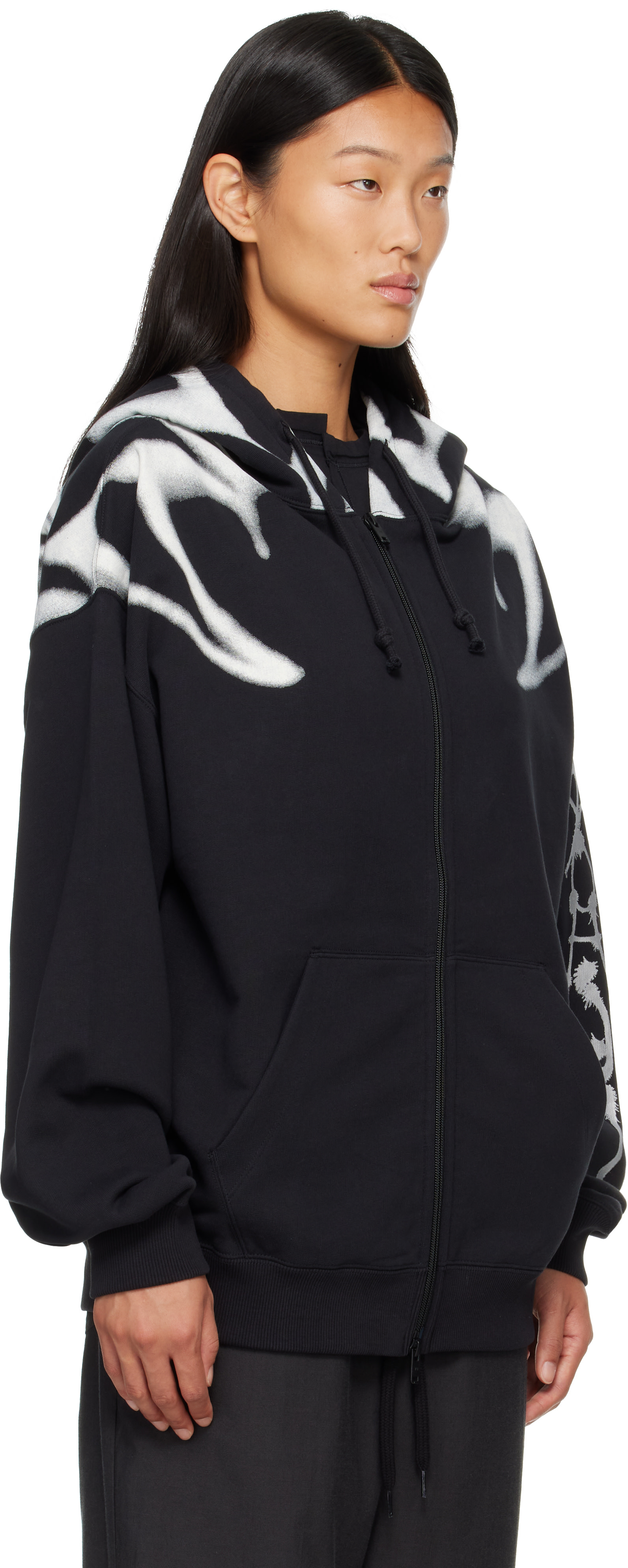 Y-3 - Pull à capuche noir à imprimés et à glissière édition Chito