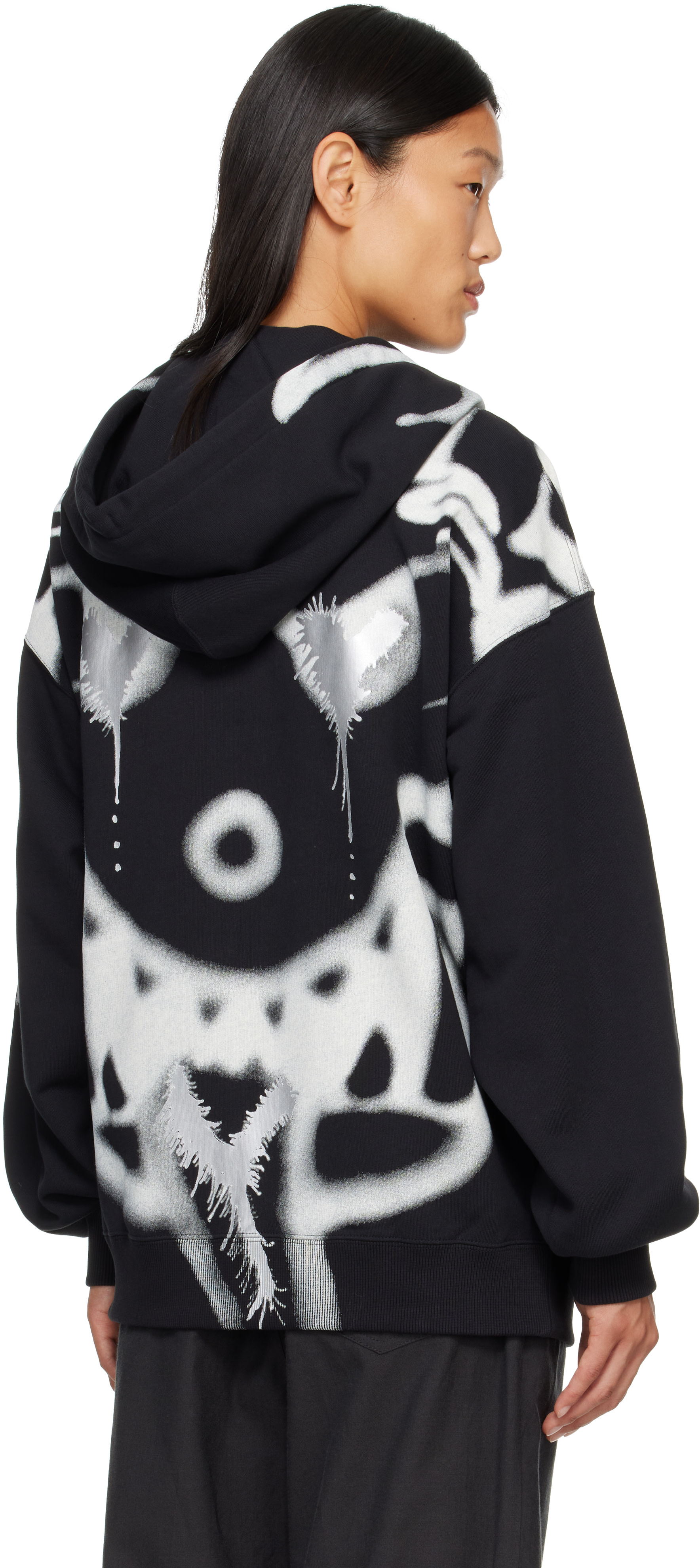 Hiroko( 'ч' ) Y-3: Black Chito Edition 'Y-3' Graphic Zipper Hoodie | SSENSE