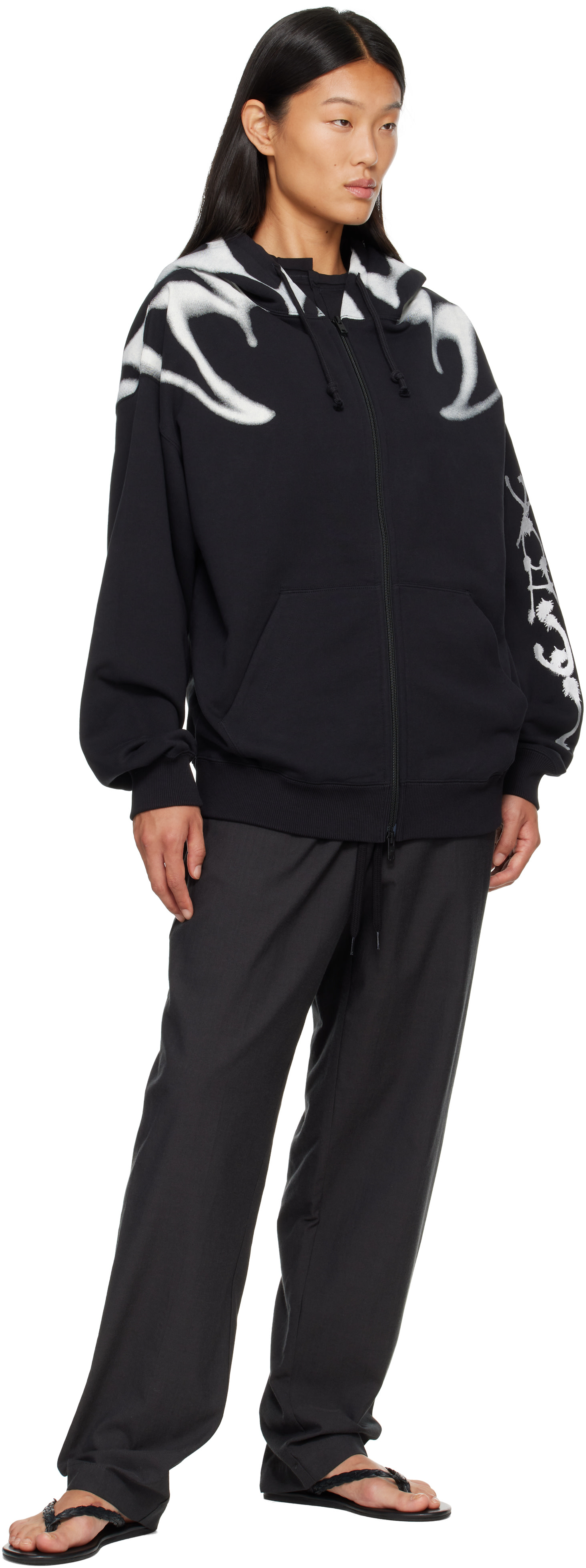 Y-3 - Pull à capuche noir à imprimés et à glissière édition Chito