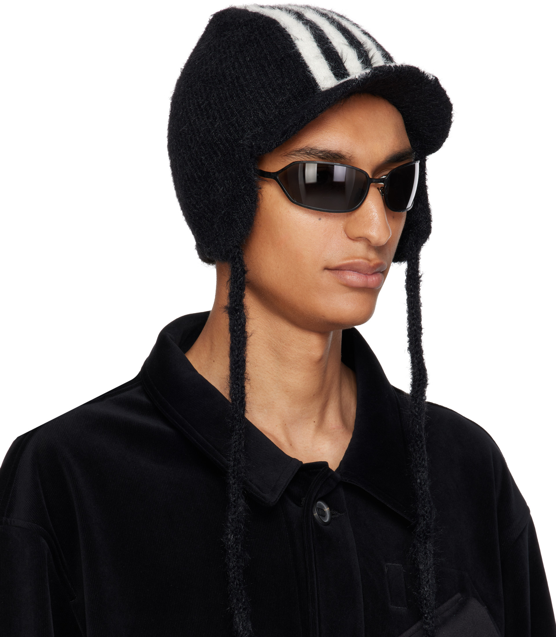 Y-3 - Bonnet noir à rayures