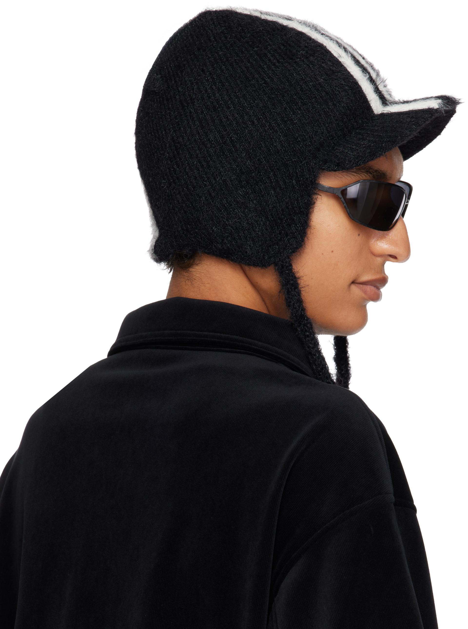 Y-3 - Bonnet noir à rayures