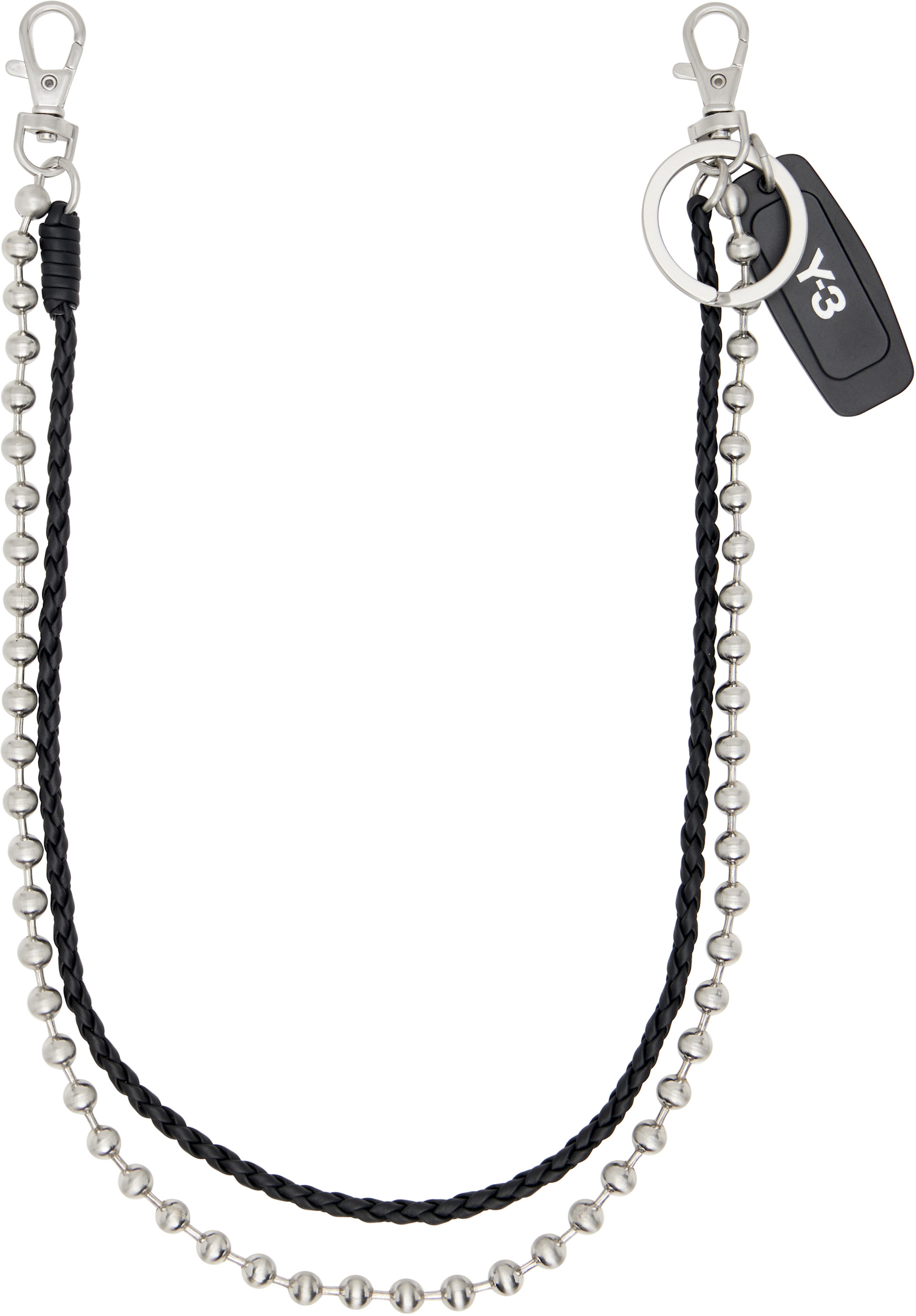 Y-3: Braided Leather & Ball Chain Keychain | SSENSE