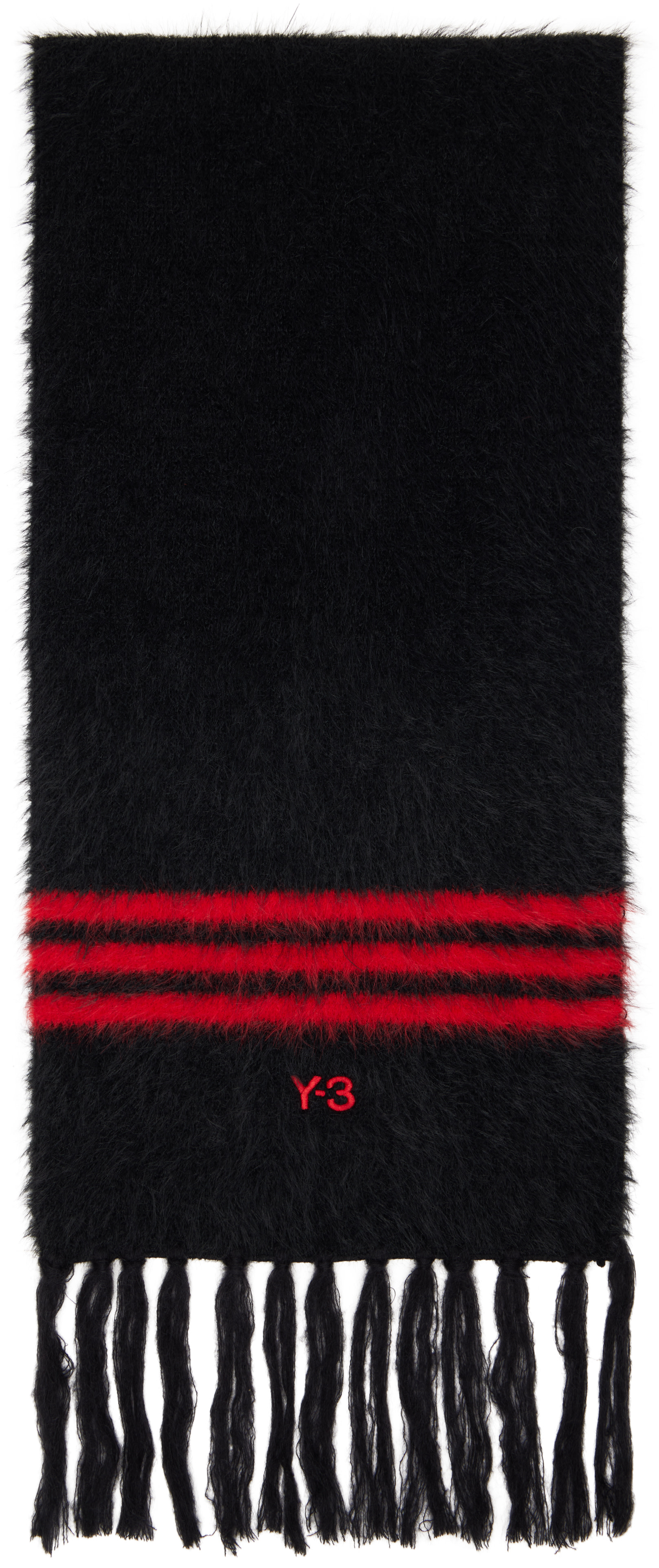 Y-3 - ブラック&レッド ストライプ マフラー
