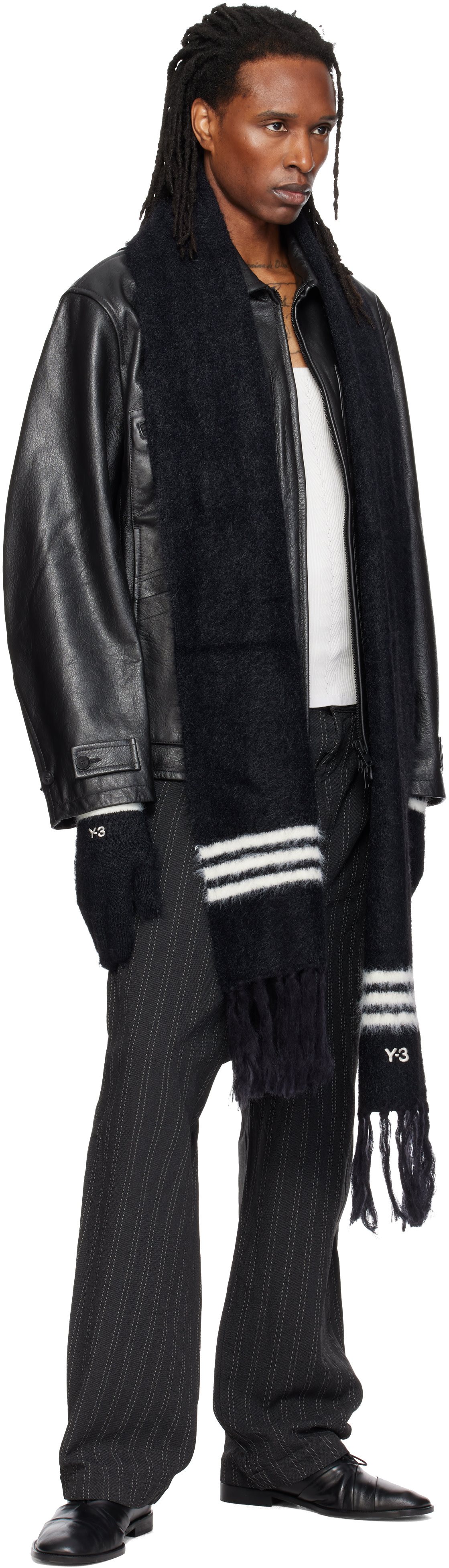 Y-3 - Écharpe noire à rayures