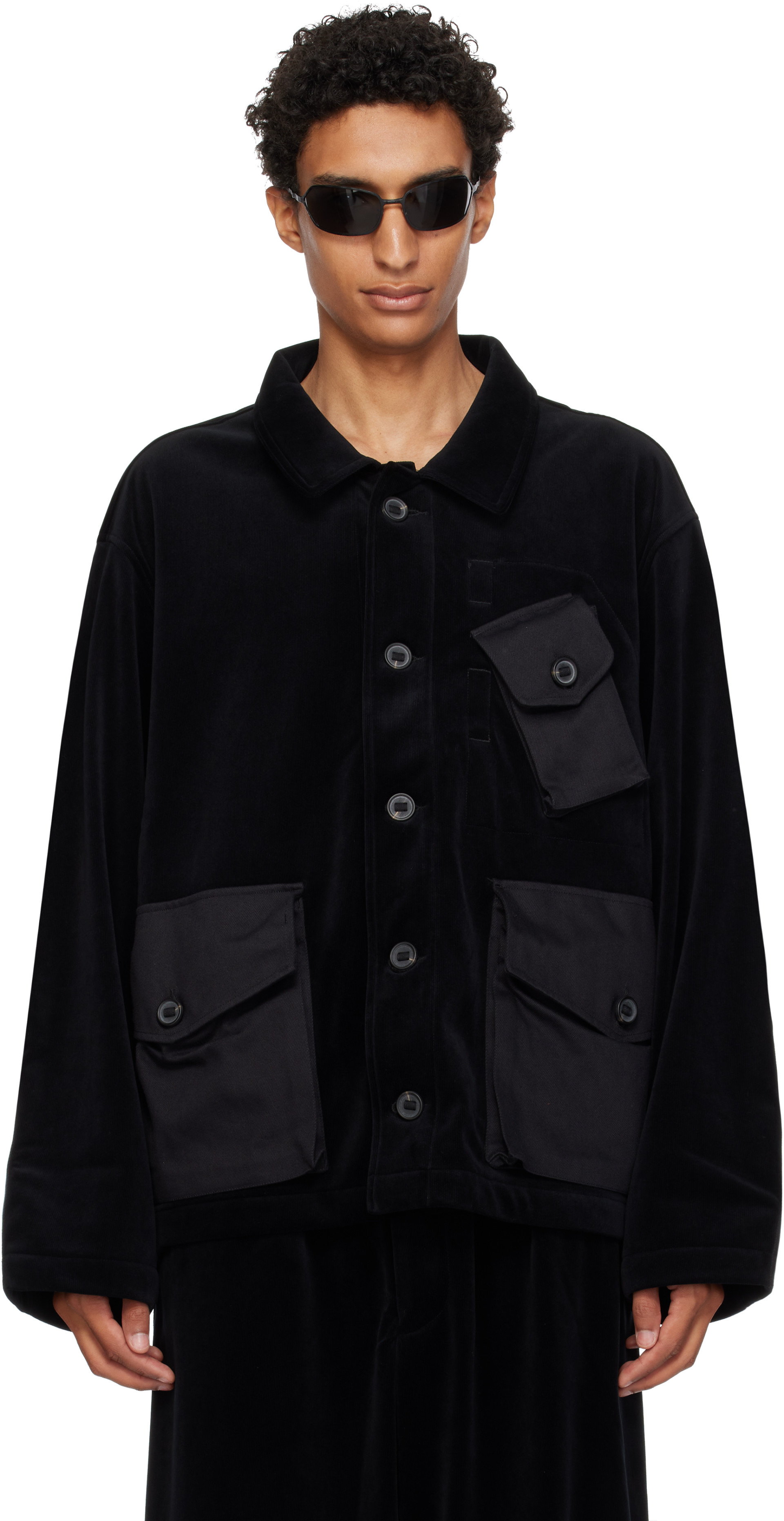Y-3 - Blouson utilitaire noir en velours côtelé