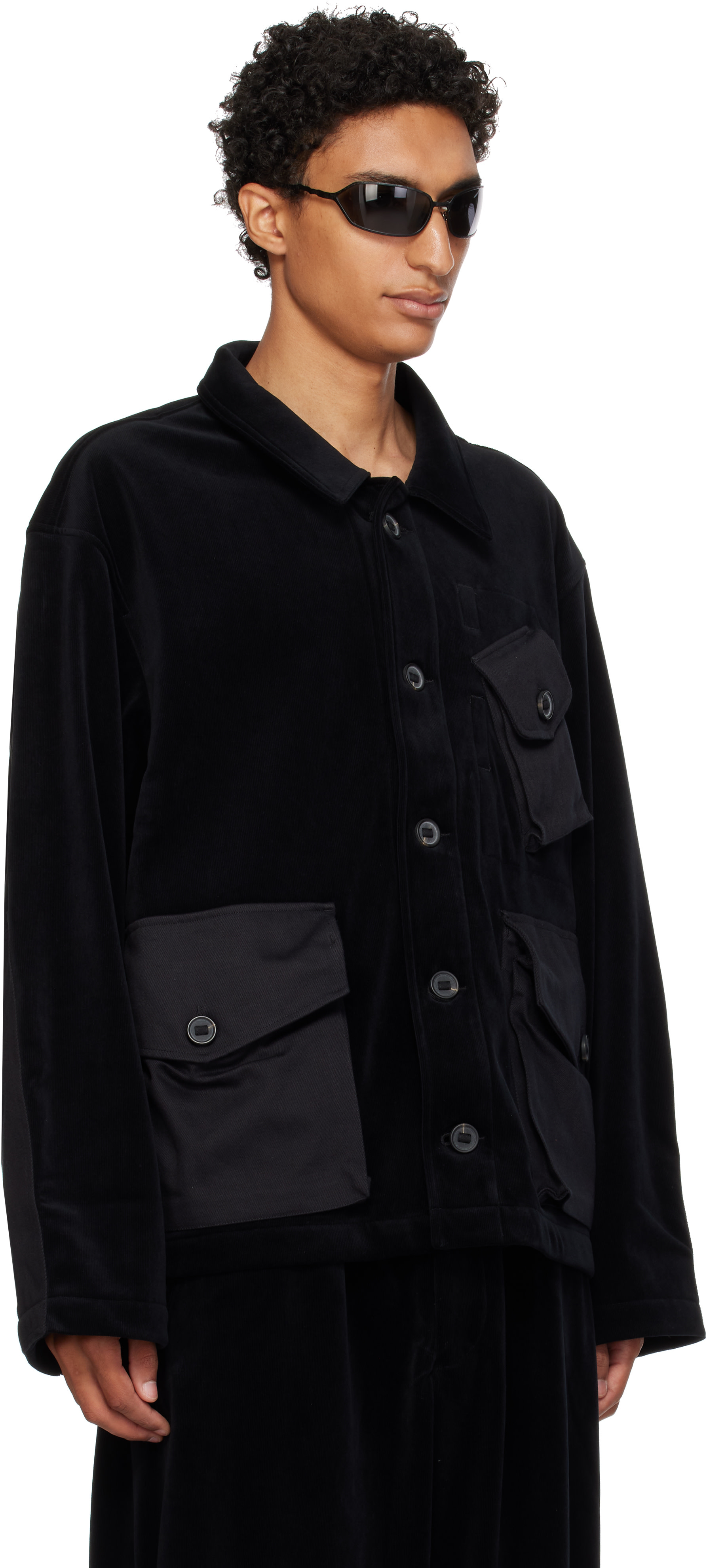 Y-3 - Blouson utilitaire noir en velours côtelé