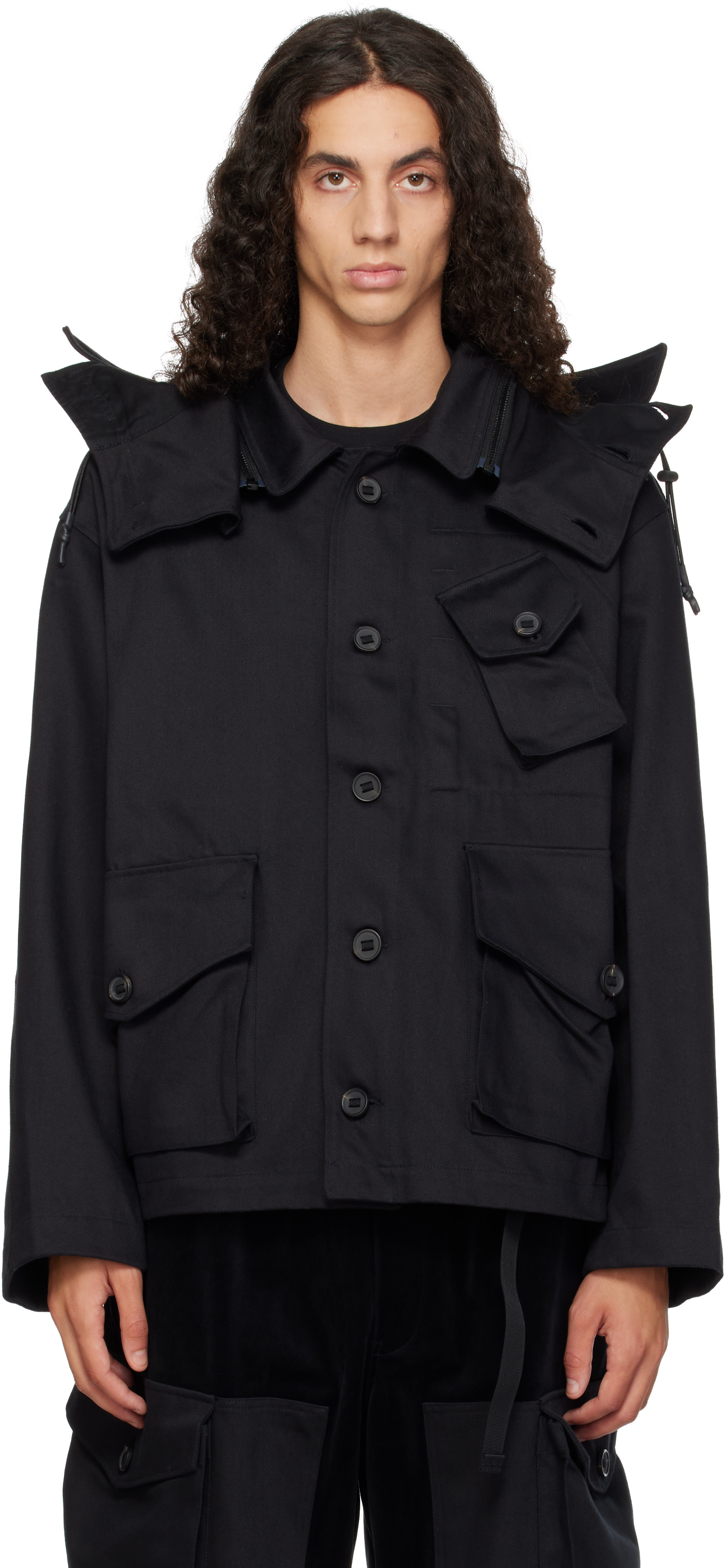 Y-3 - Black Twill Hooded Jacket