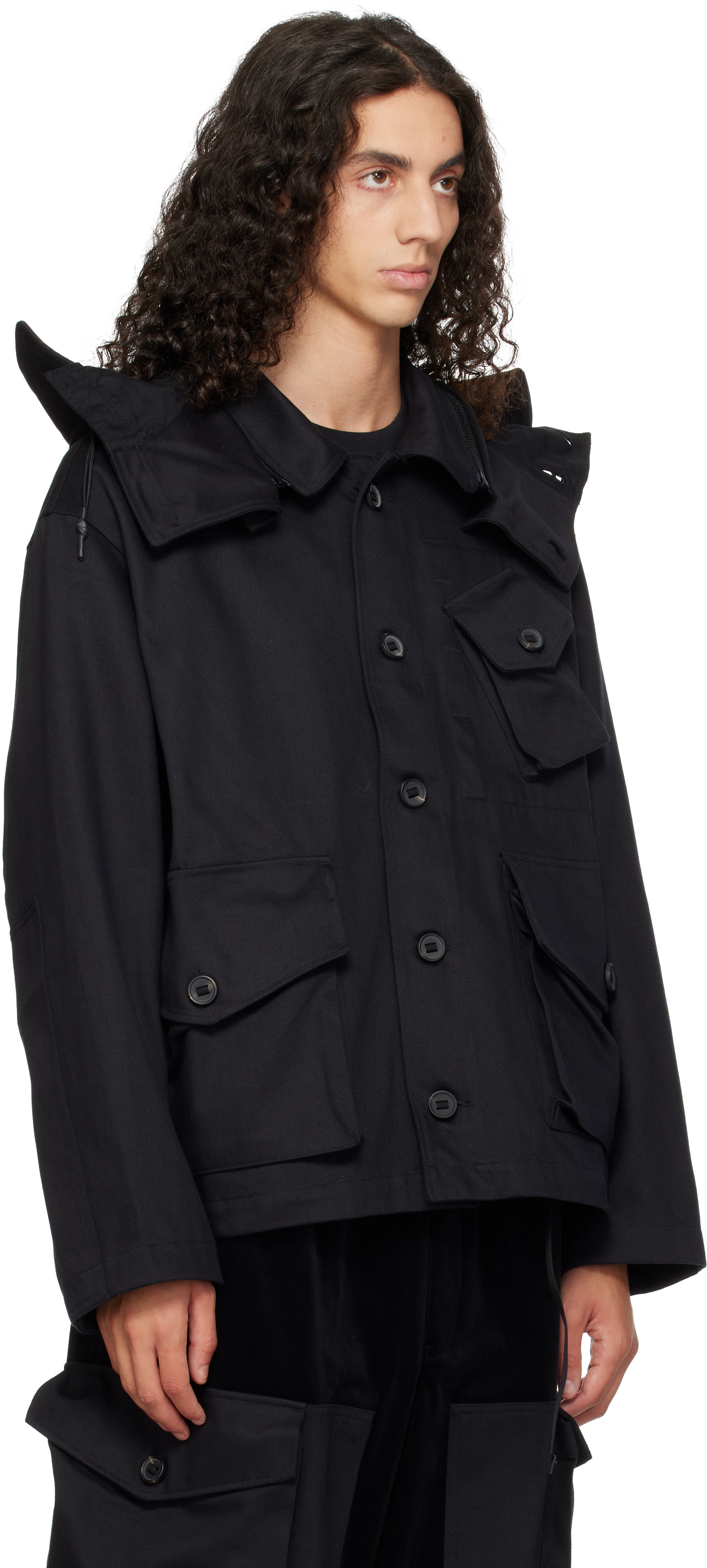 Y-3 - Black Twill Hooded Jacket