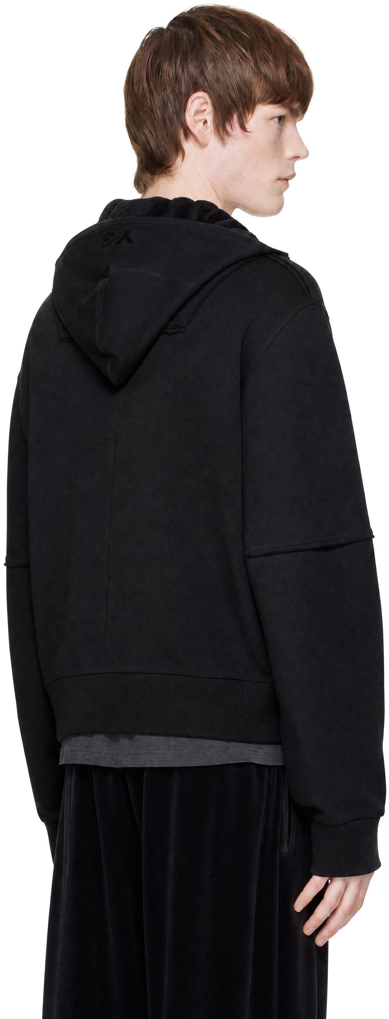 Y-3 - Pull à capuche Ninja noir en jersey bouclette