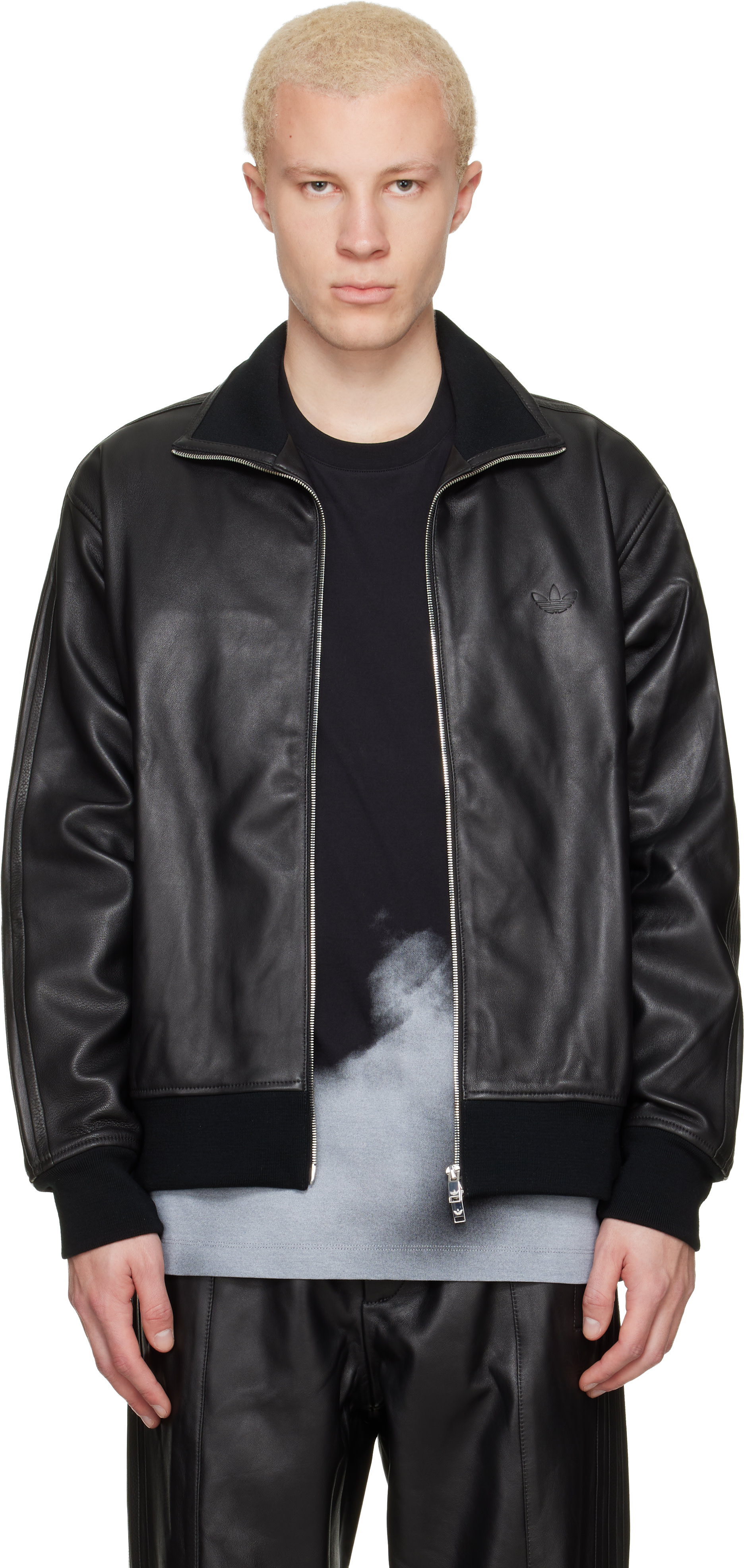 Y-3: Black A-Type Firebird TT Leather Jacket | SSENSE