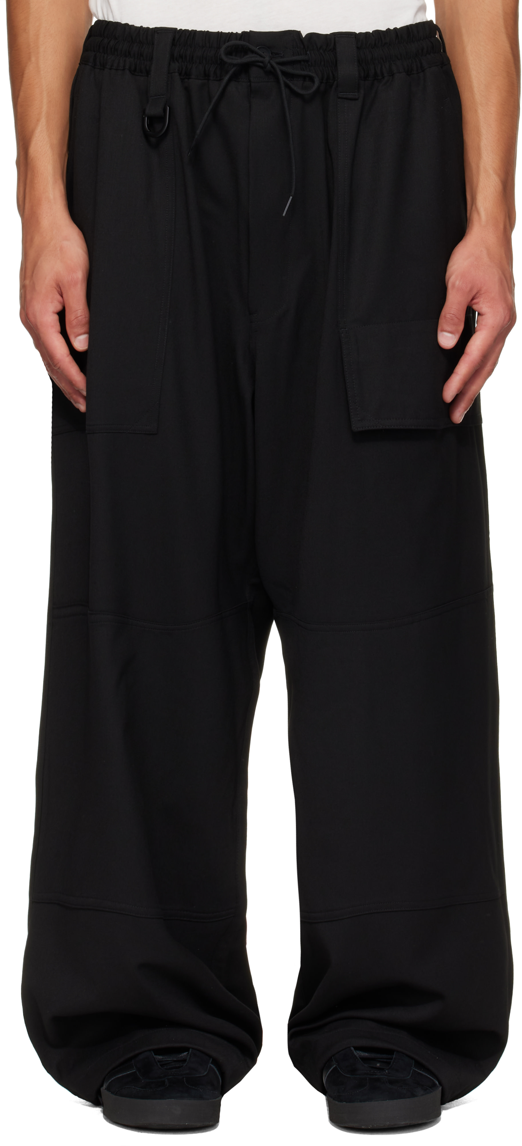 Y-3 - Black Wool Wide Cargo Pants