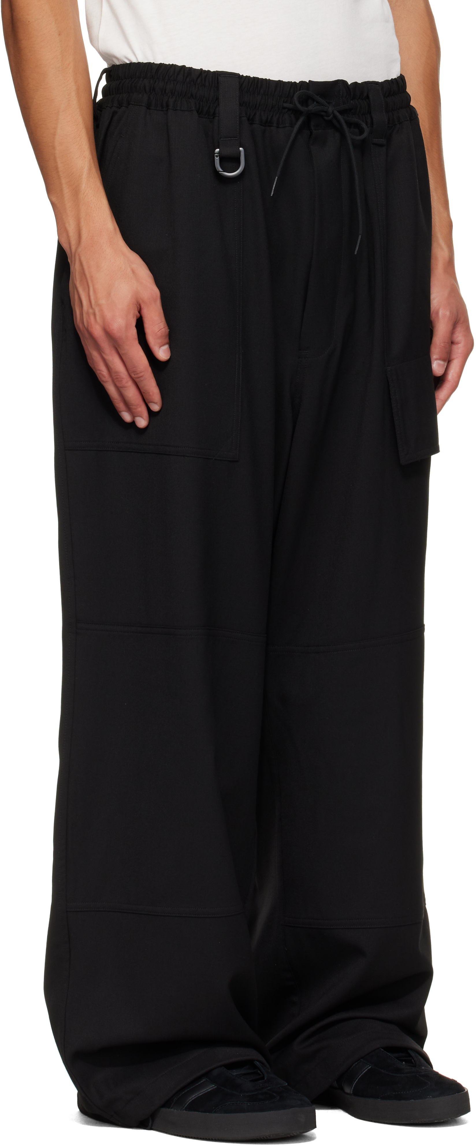 Y-3 - Black Wool Wide Cargo Pants