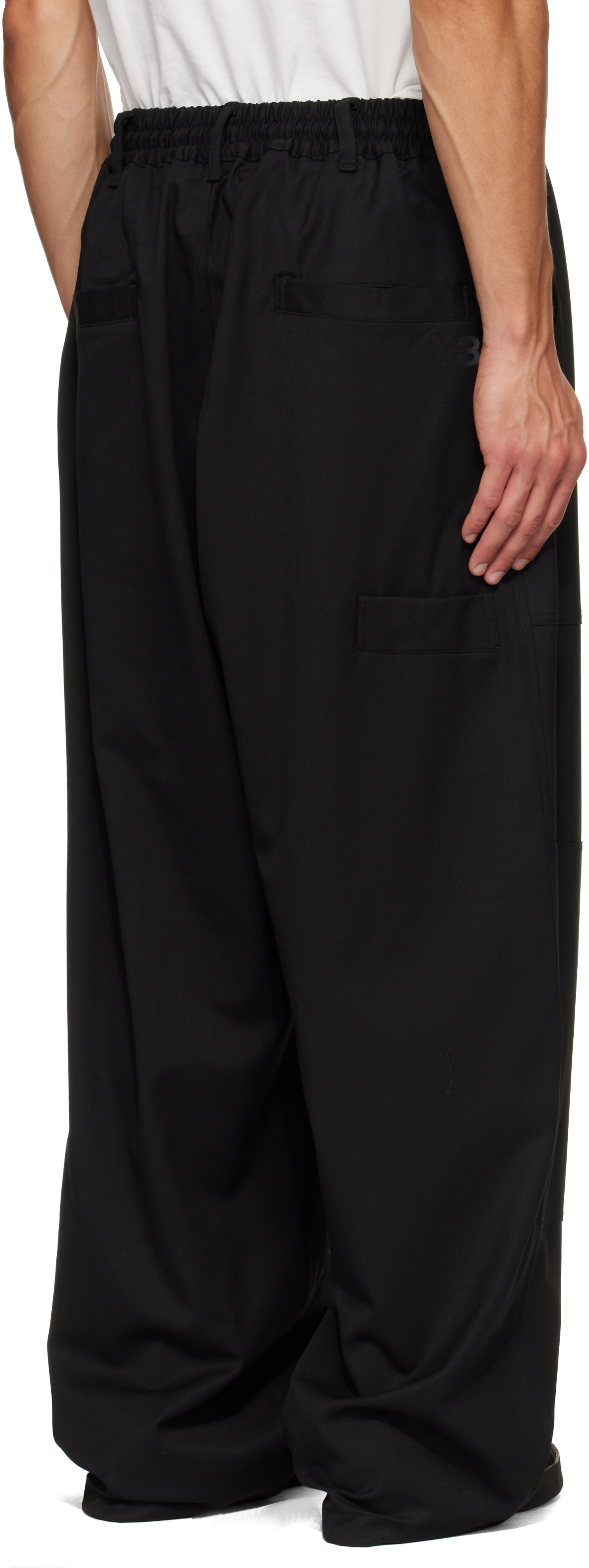 Y-3 - Black Wool Wide Cargo Pants