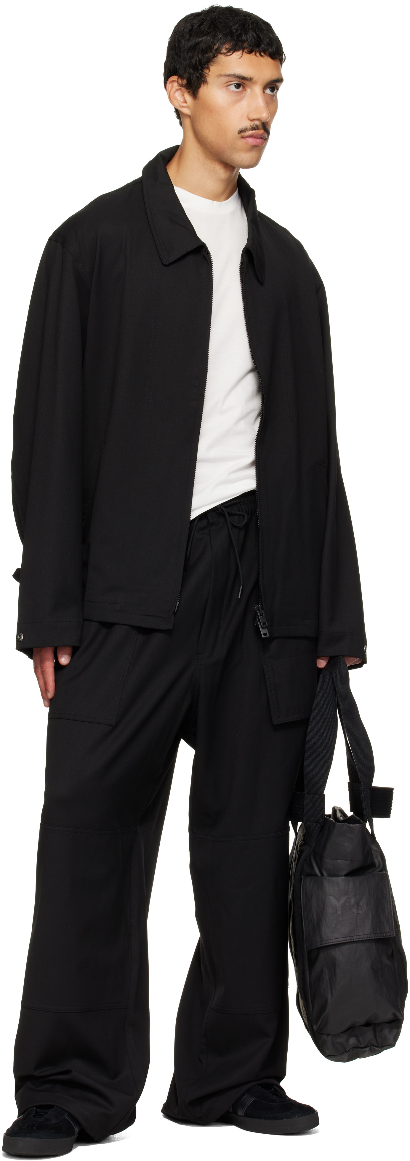 Y-3 - Black Wool Wide Cargo Pants