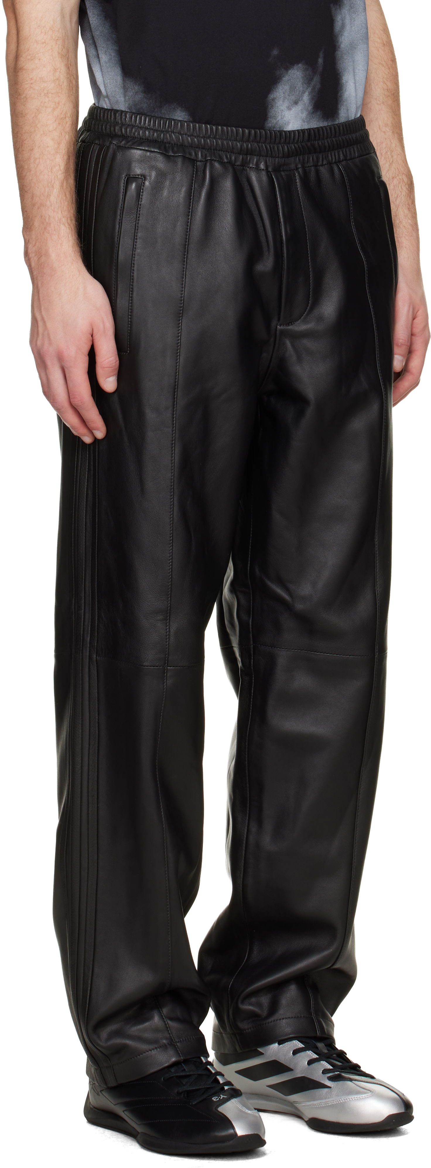 Y-3: Black A-Type Firebird Leather Pants | SSENSE