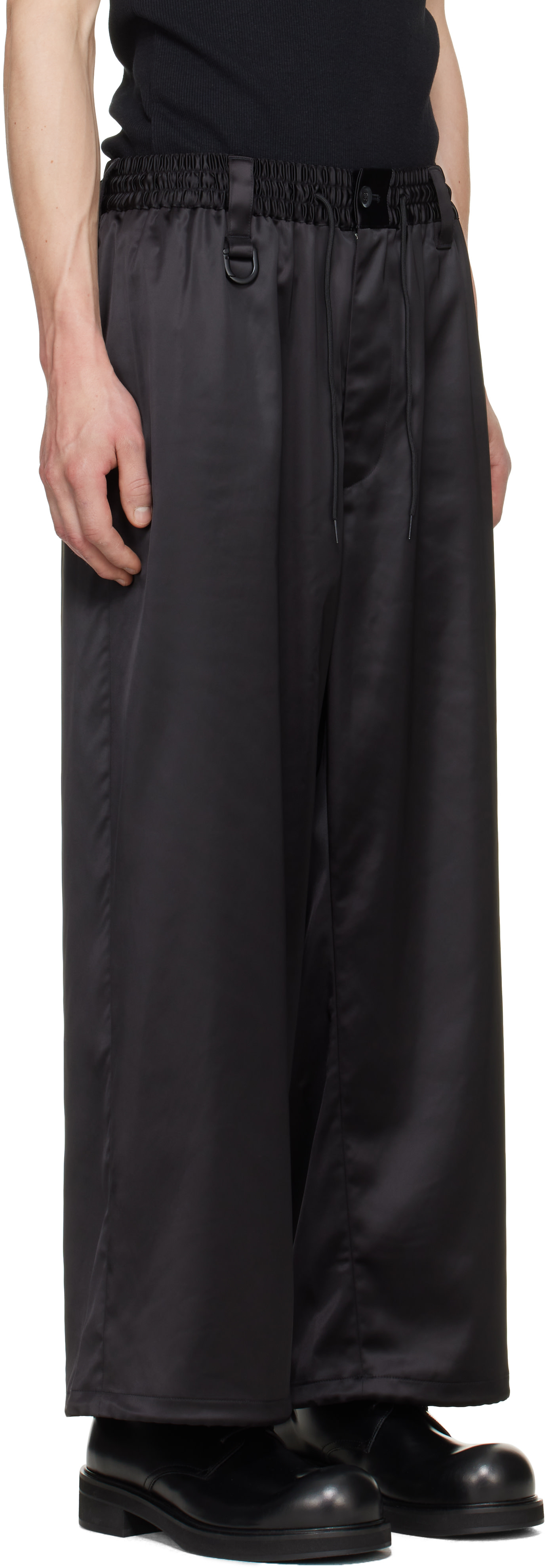 Y-3 - ブラック Gradient 3-Stripes サテン トラックパンツ