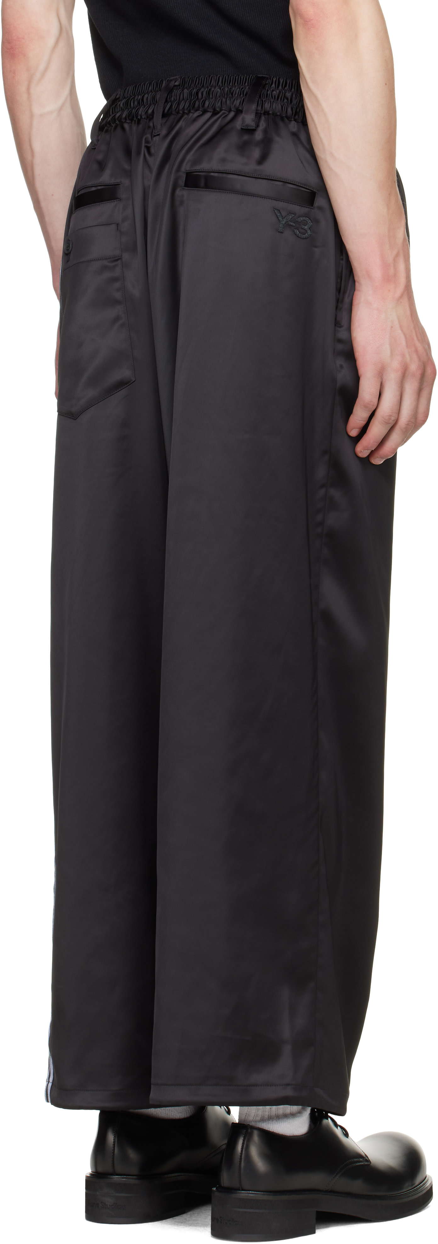 Y-3 - ブラック Gradient 3-Stripes サテン トラックパンツ