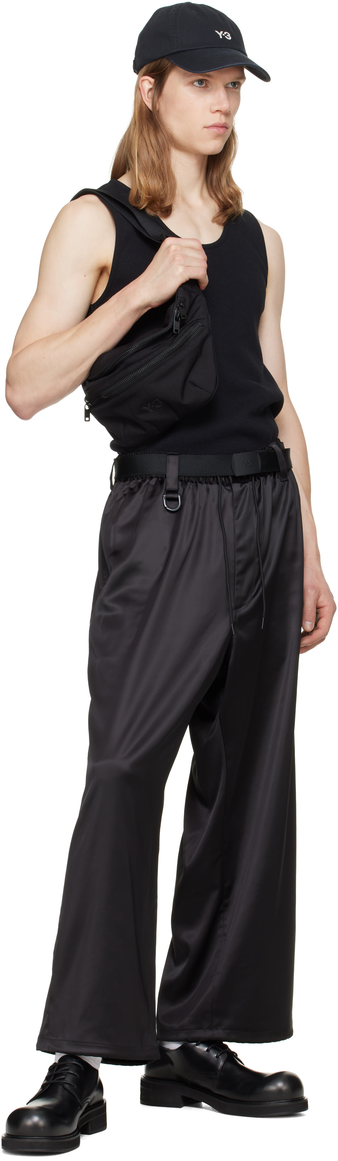 Y-3 - ブラック Gradient 3-Stripes サテン トラックパンツ