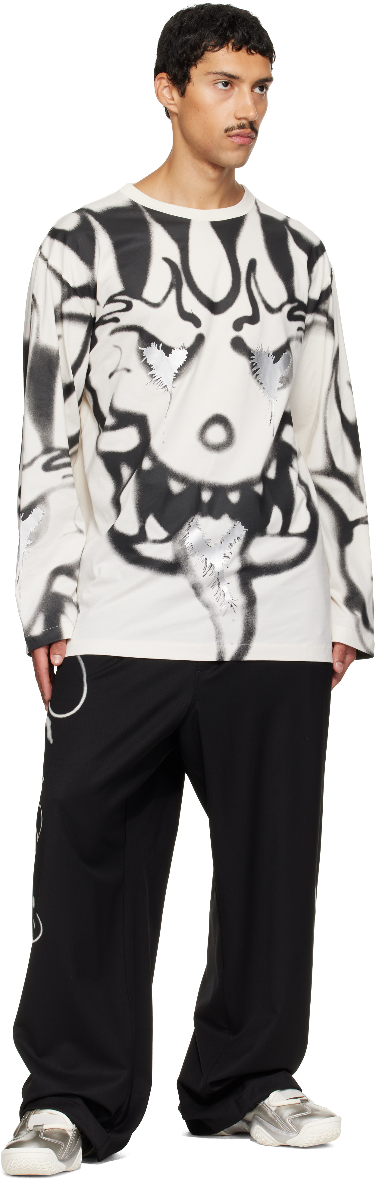 Y-3ワイドパンツ Y-3: ブラック Chitoエディション グラフィック ウール ワイドパンツ