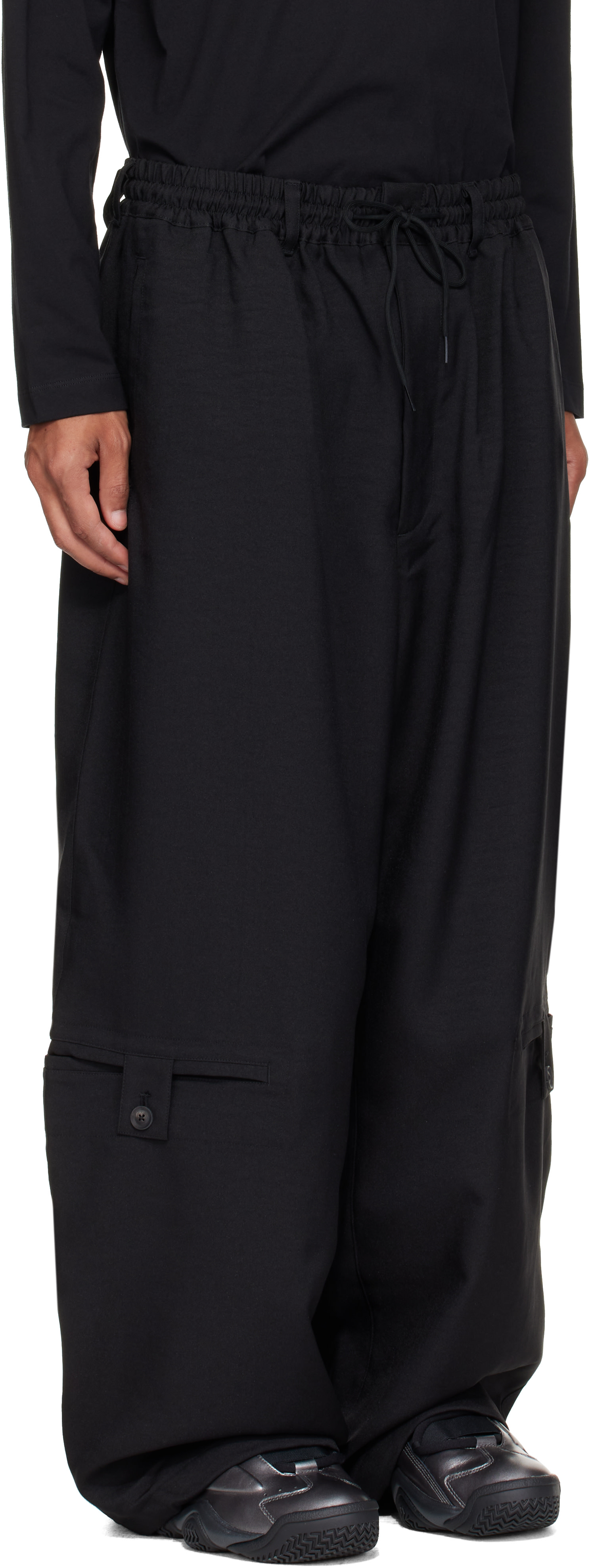 Y-3ブラックカーゴパンツ サイドビックポケット Y-3: ブラック Sport Uniform Adaptive Length カーゴパンツ | SSENSE 日本