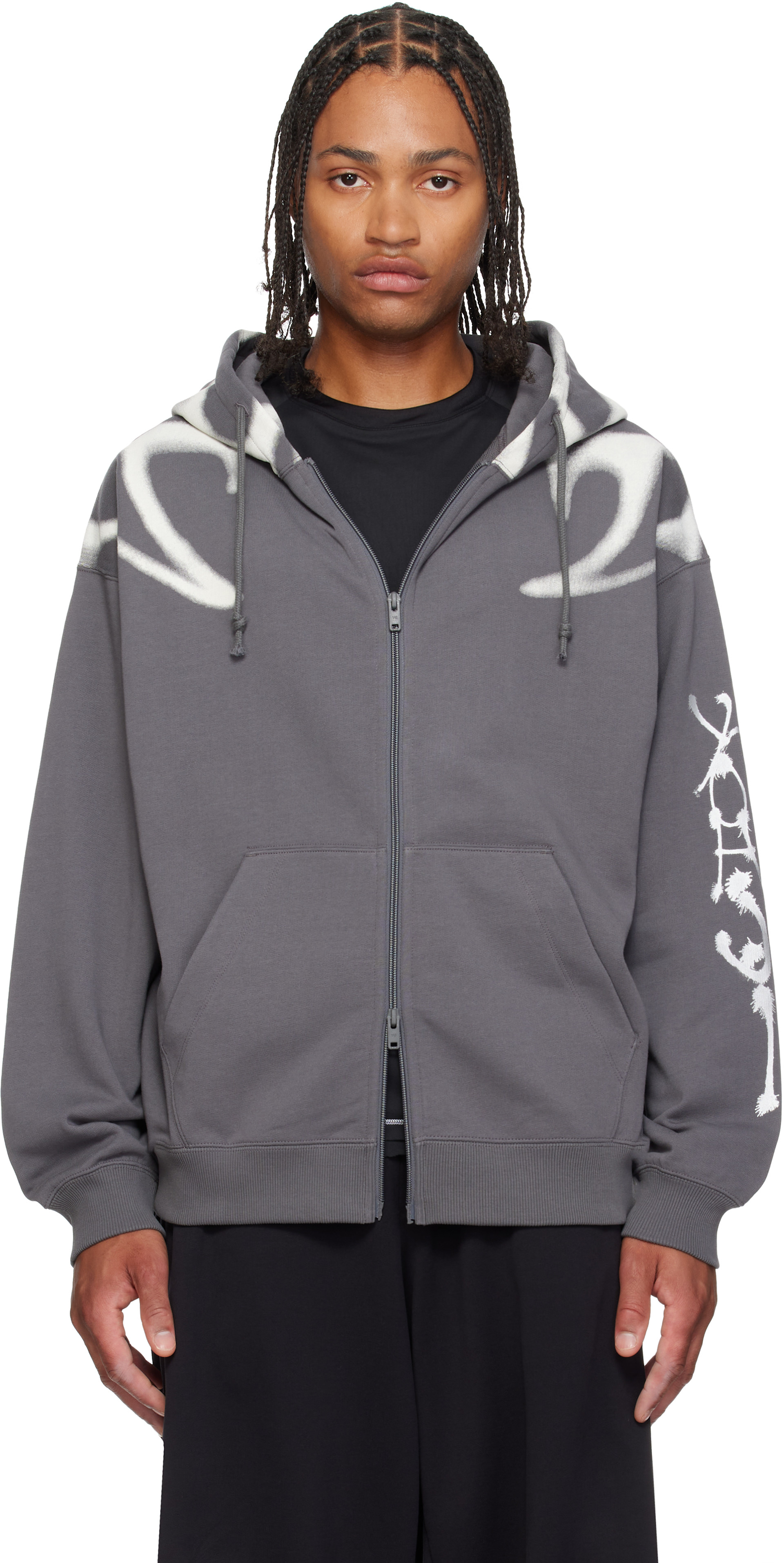 Y-3: Gray Chito Edition Graphic Zipper Hoodie | SSENSE Canada
