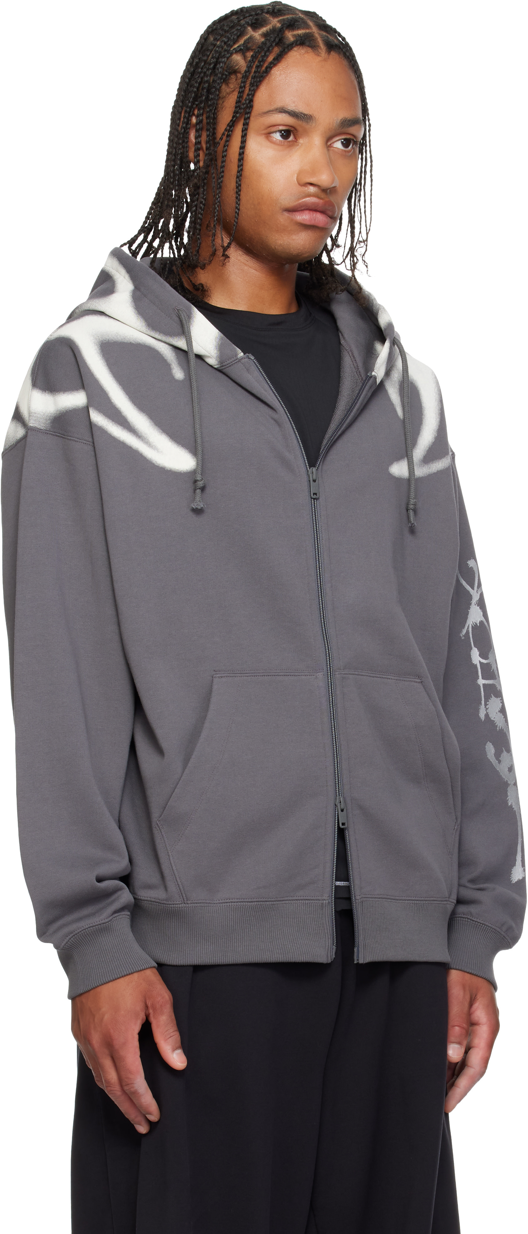 ヨト　2XL Y-3: Gray Chito Edition Graphic Zipper Hoodie | SSENSE