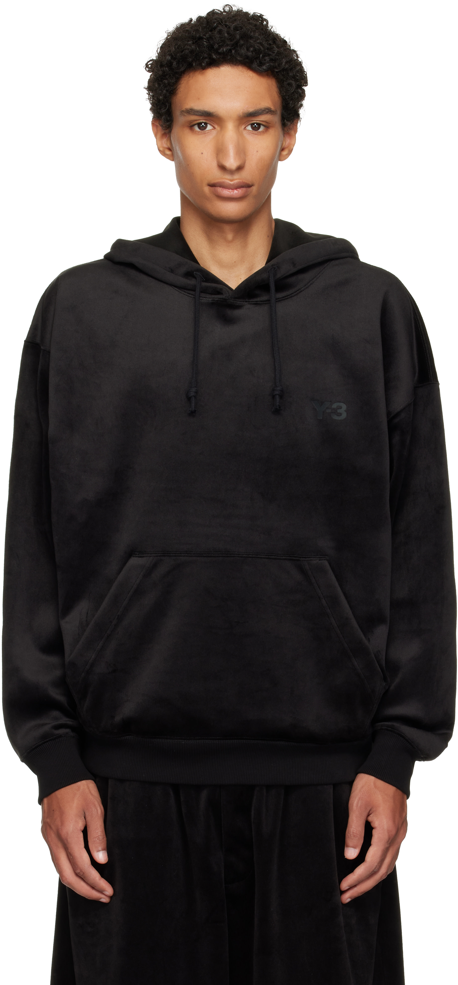Y-3 - Pull à capuche noir en velours côtelé