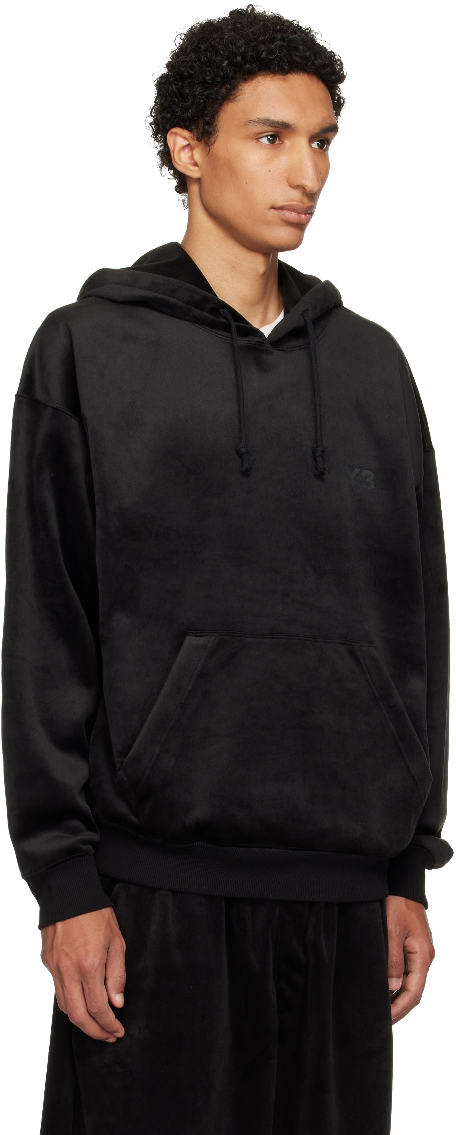 Y-3 - Pull à capuche noir en velours côtelé